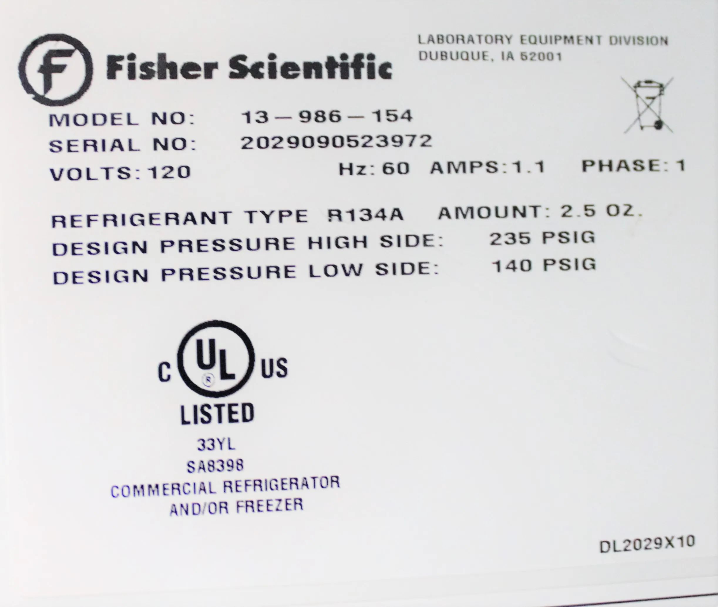 Fisher Scientific Isotemp Refrigerator - Class 2 Used Laboratory Equipment