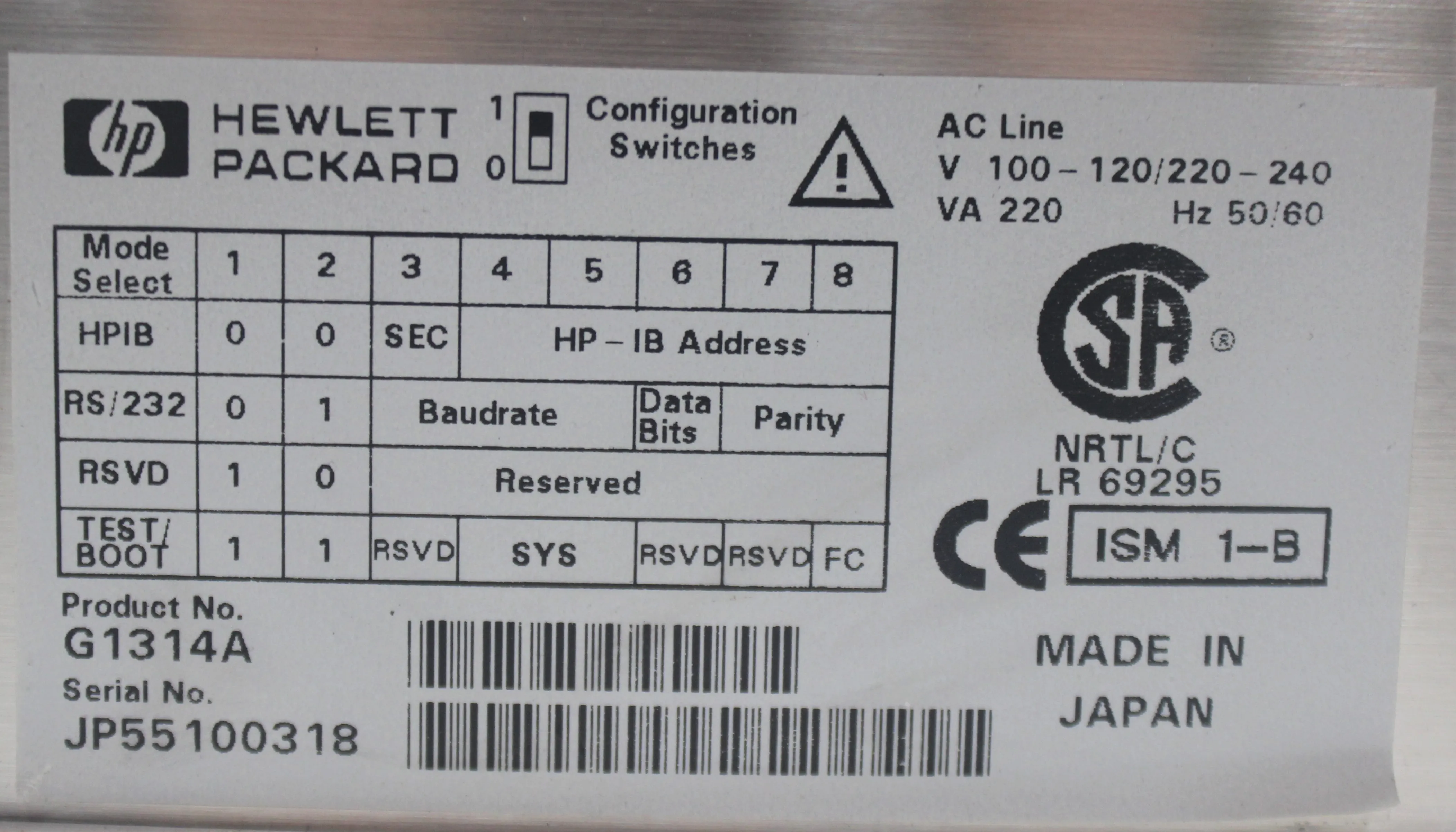 Used Lab Equipment: HP Agilent 1100 HPLC G1314A Variable Wavelength Detector