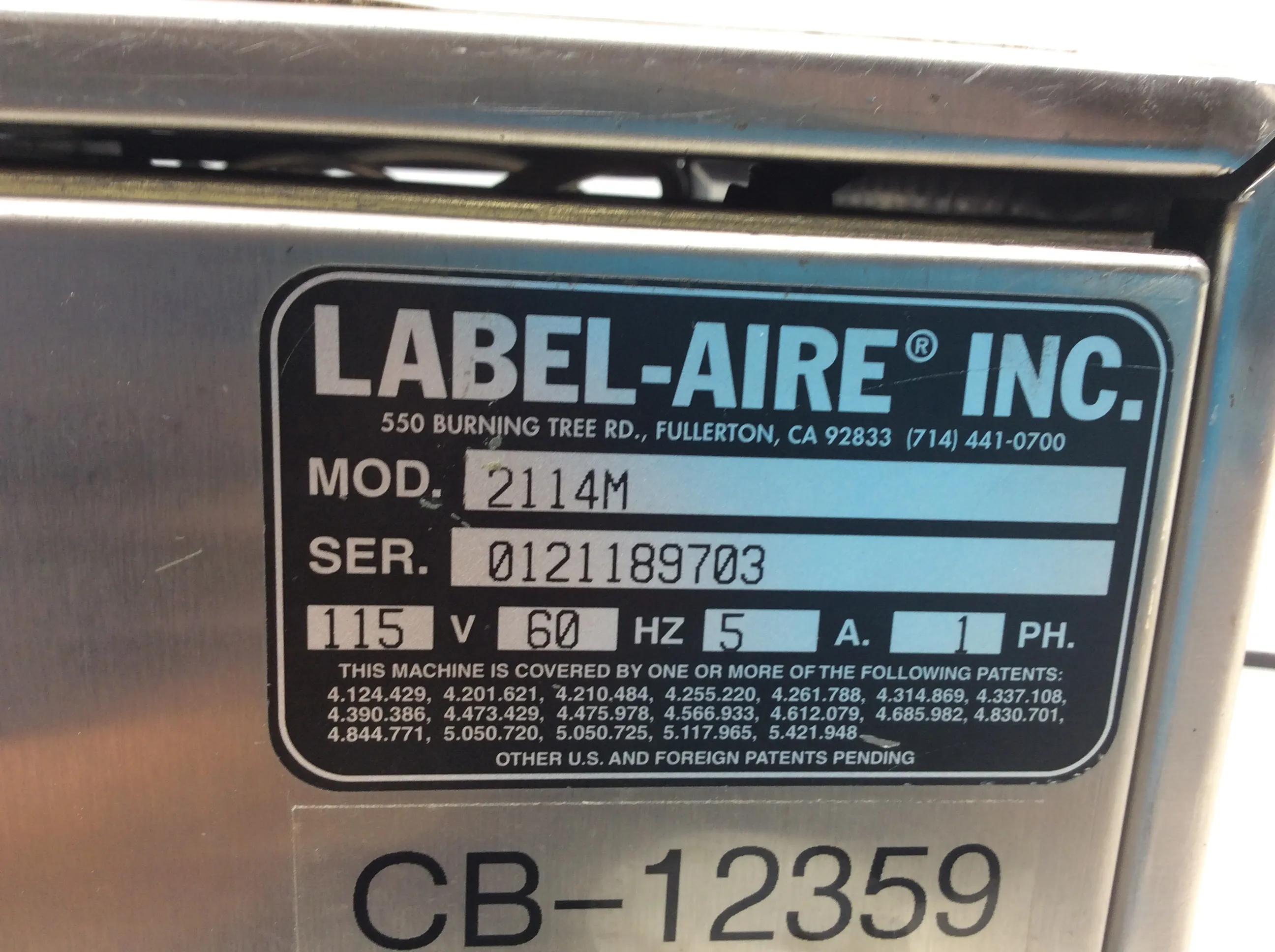 Label-Aire Pressure Sensitive Labeler 2114M