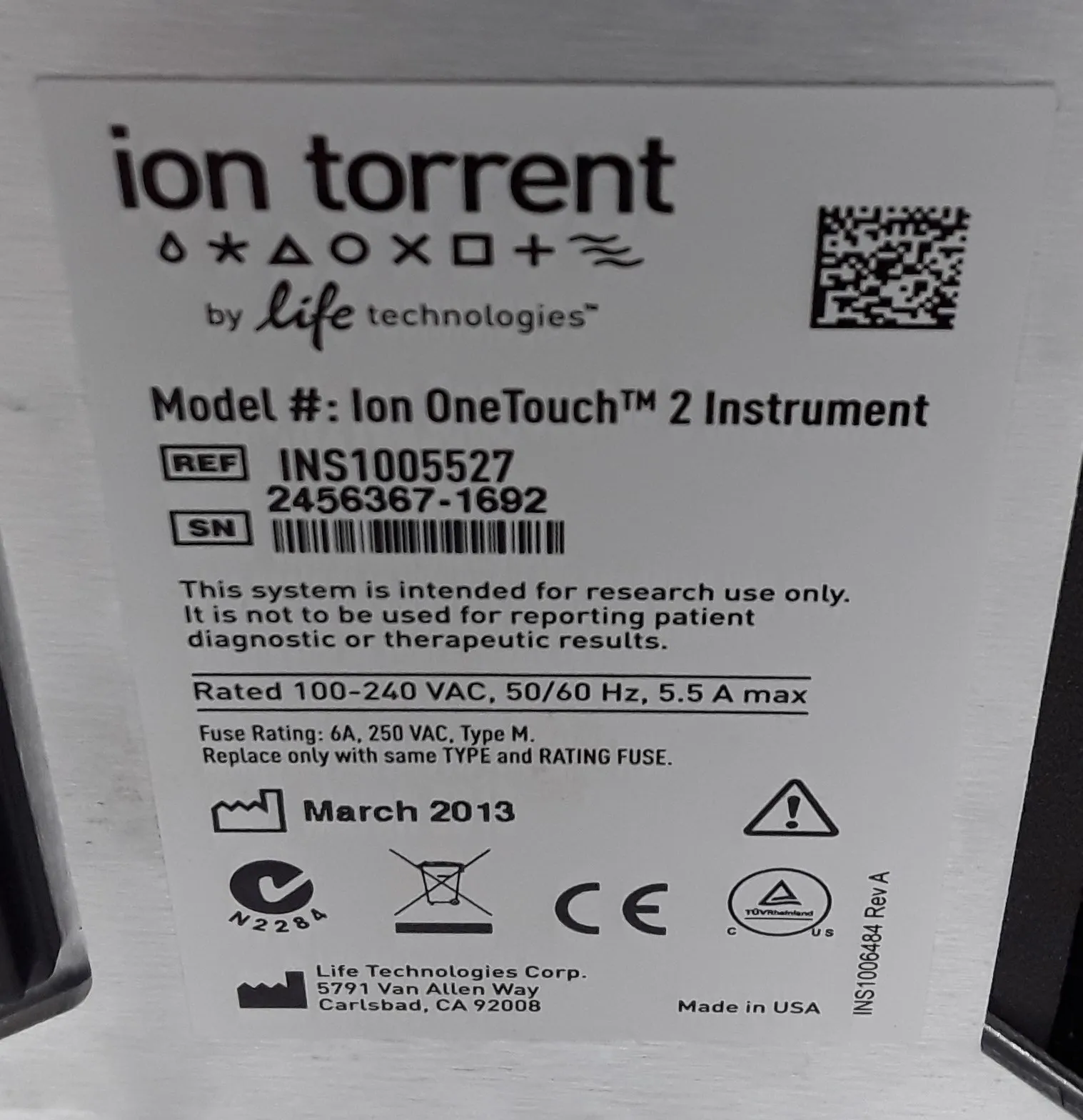 Ion OneTouch 2 INS1005527 DNA Sequencer