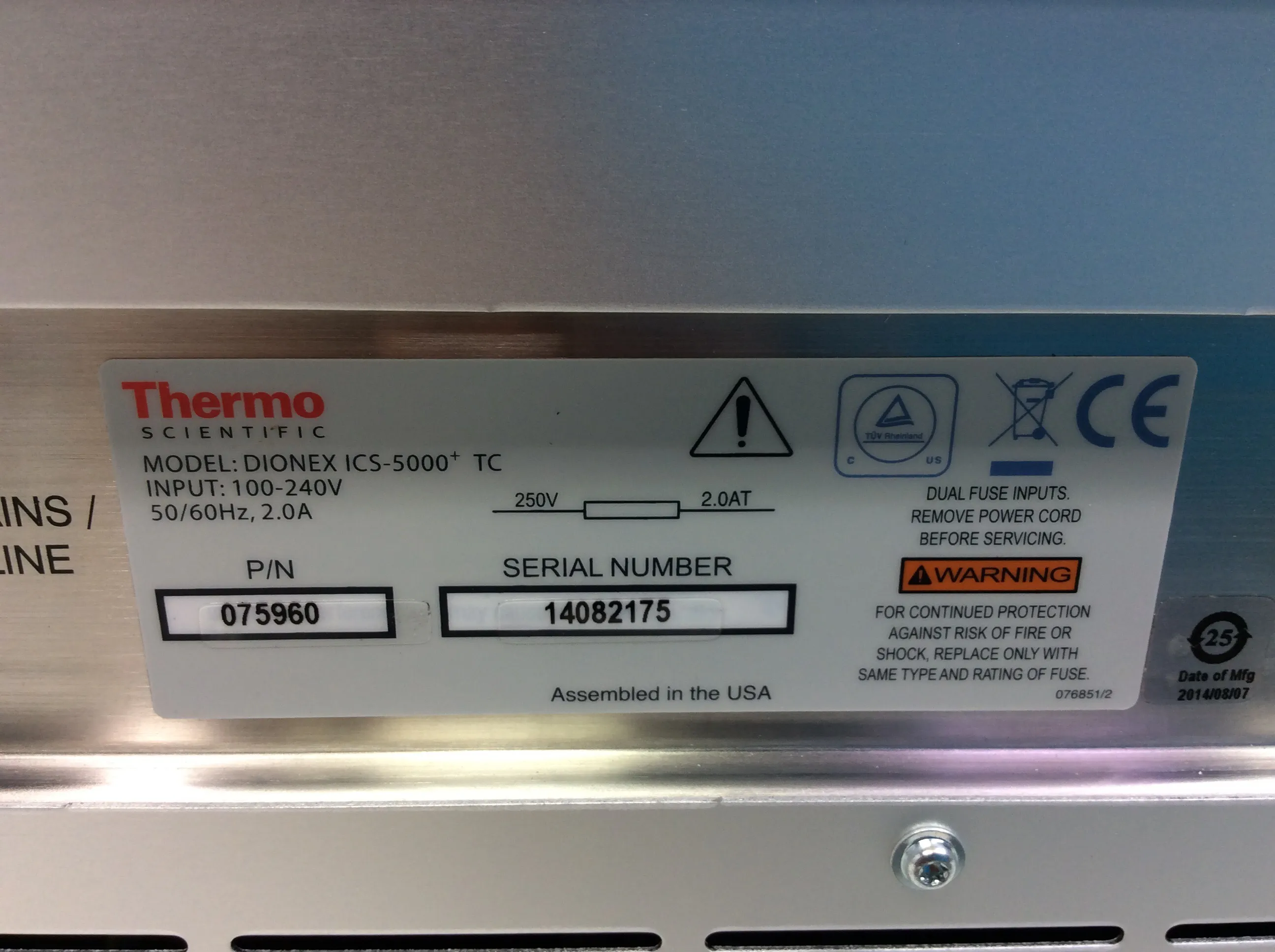 Thermo Scientific Dionex ICS-5000+TC Thermal Compartment Mass Spectrometry Accessory