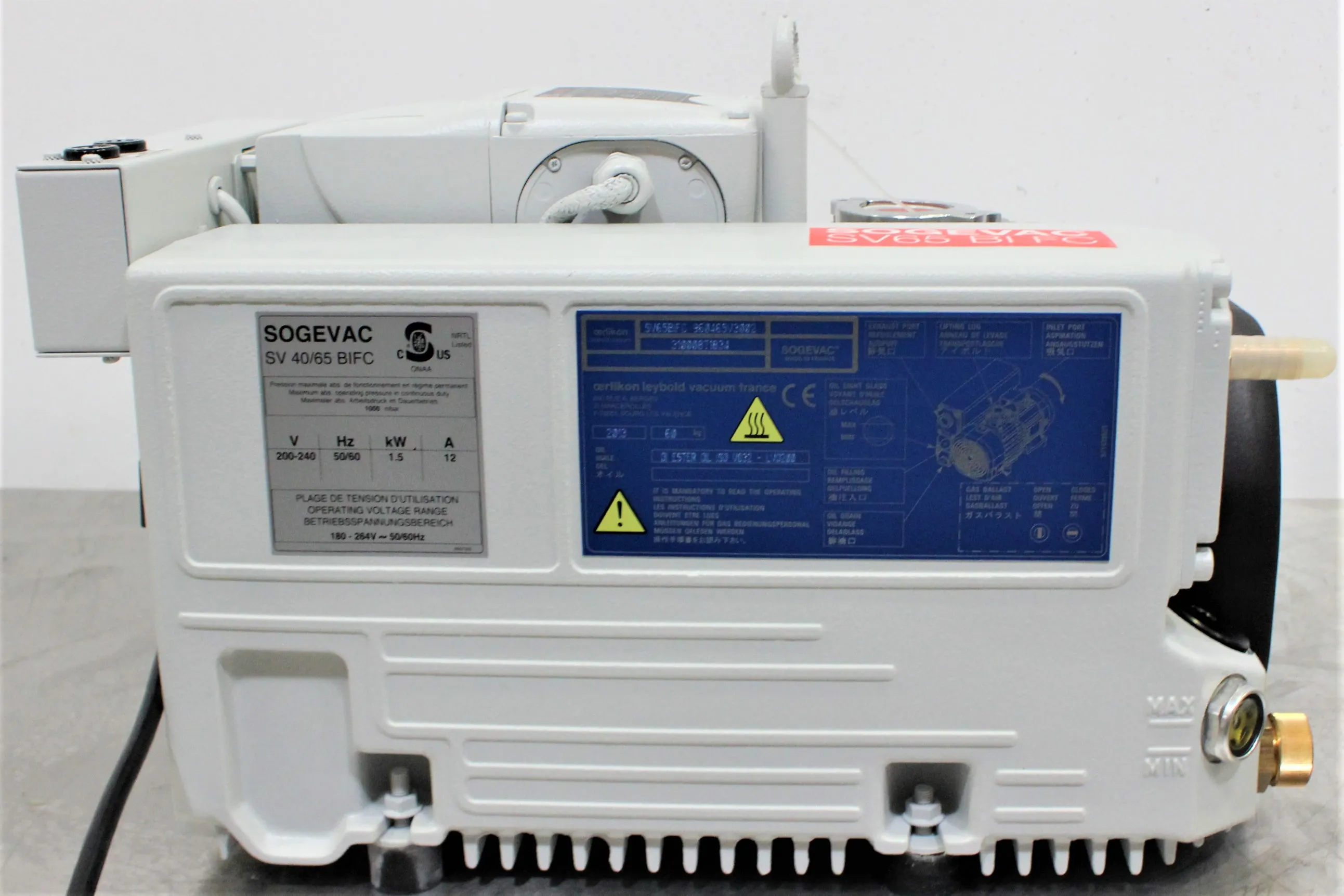 Leybold Sogevac SV40/65 BI FC Vacuum Pump 230V 60Hz US