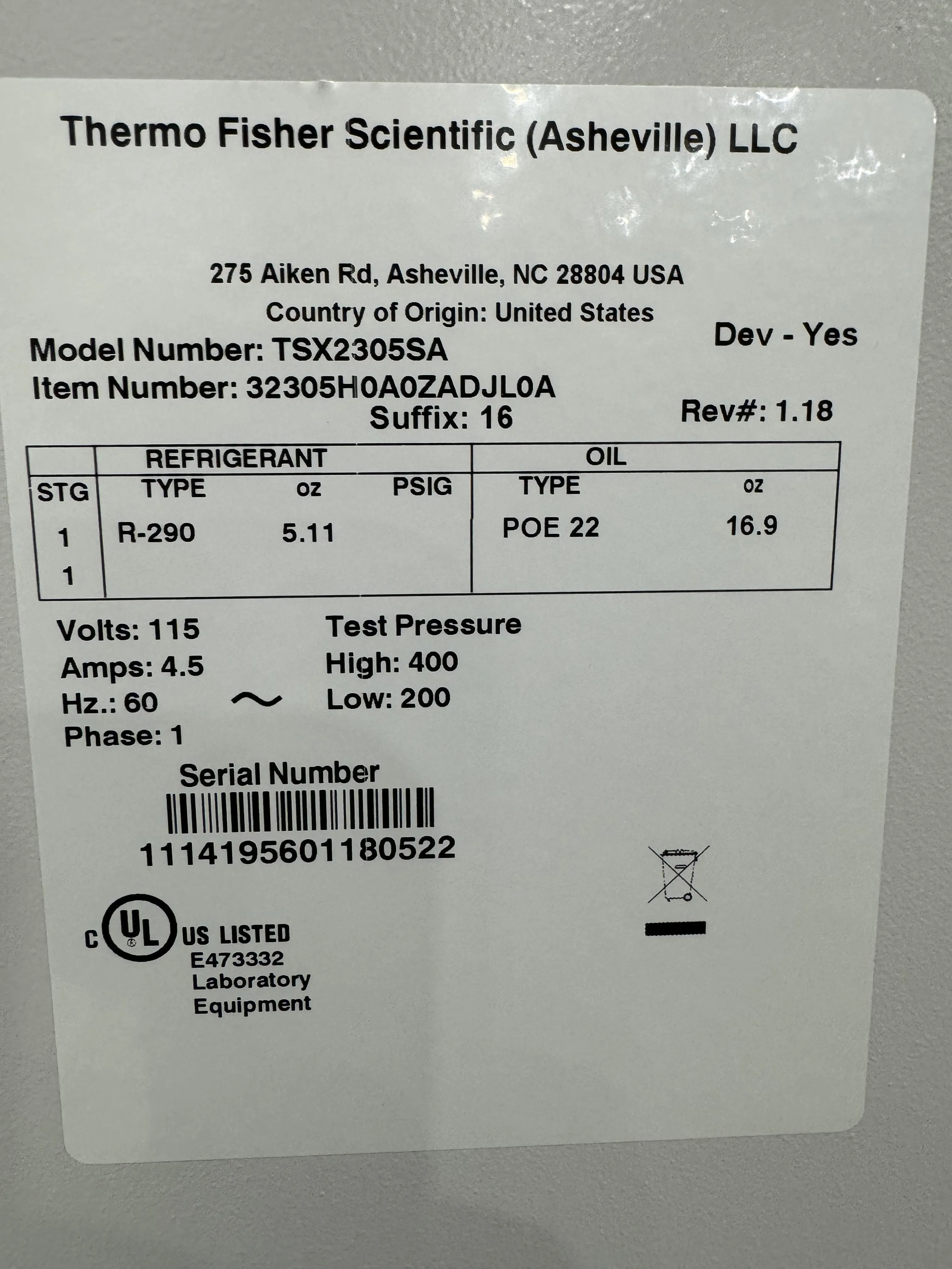 Thermo Fisher TSX3005SA High-Performance Lab Refrigerator 29.2 cu. ft. 827 L