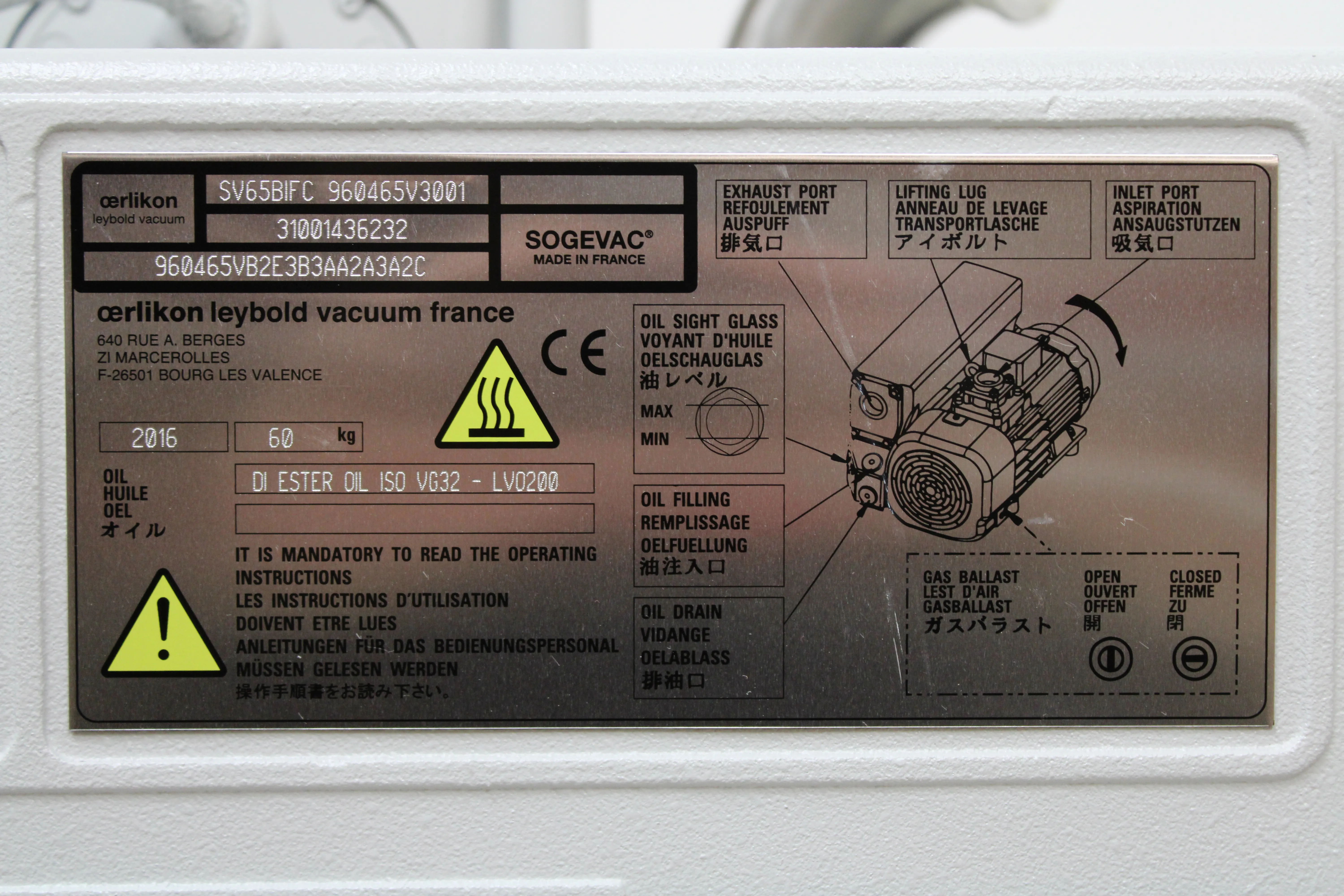 Leybold SOGEVAC SV65BIFC Vacuum Pump