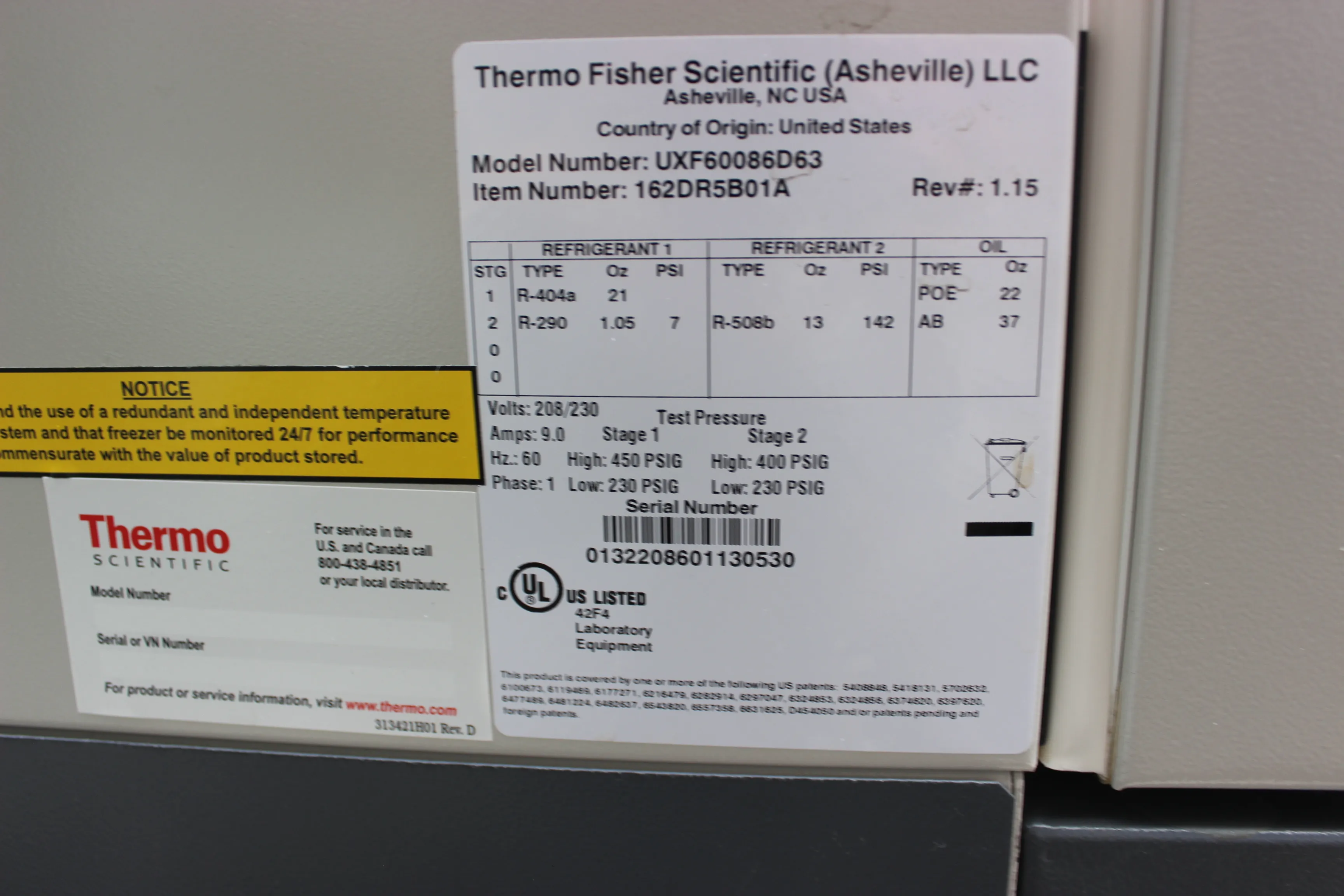 Thermo Scientific Revco UxF -86C Upright Ultra-Low Temperature Freezers UXF60086D63