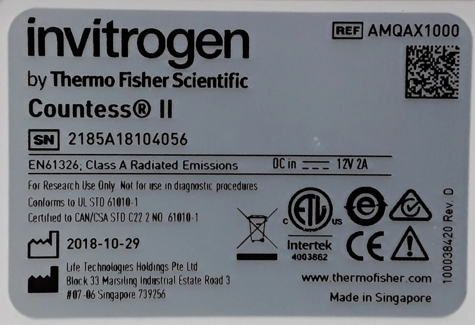 Invitrogen AMQAX1000 Countess II FL Automated Cell Counter