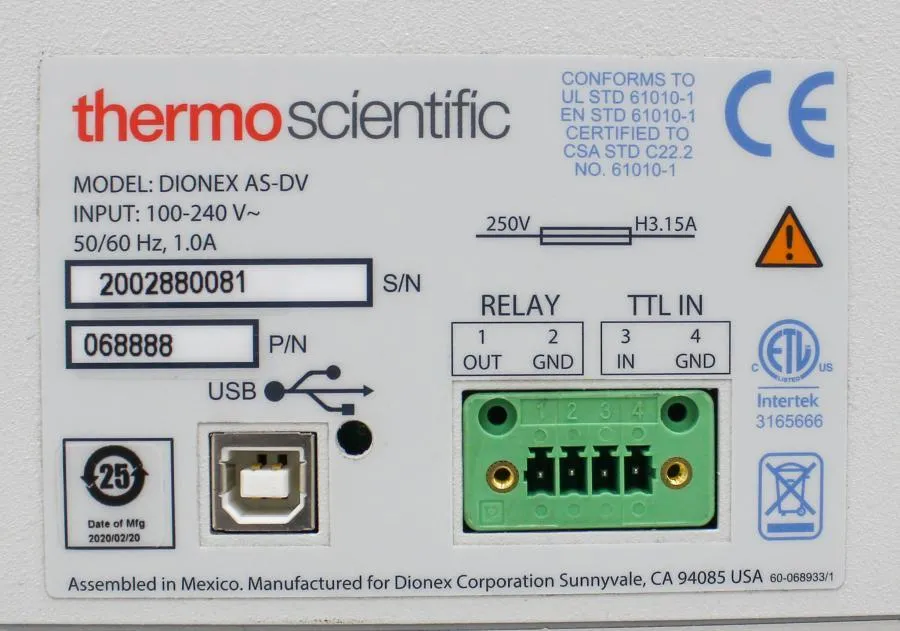 Thermo Scientific Dionex AS-DV Autosampler PN: 068888