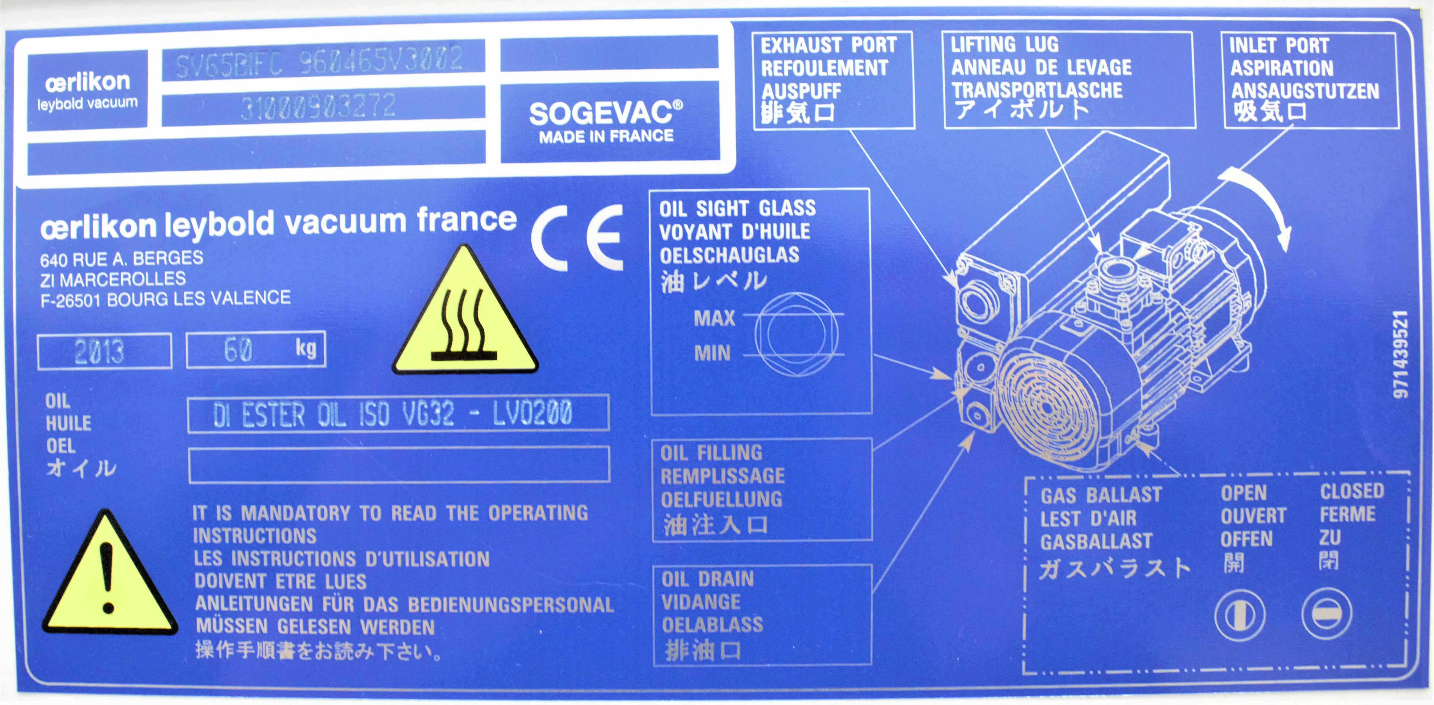 Sogevac SV40-65 BI FC Single-stage, oil-sealed rotary vane pump - Used Vacuum Pump from France - 30-Day Warranty