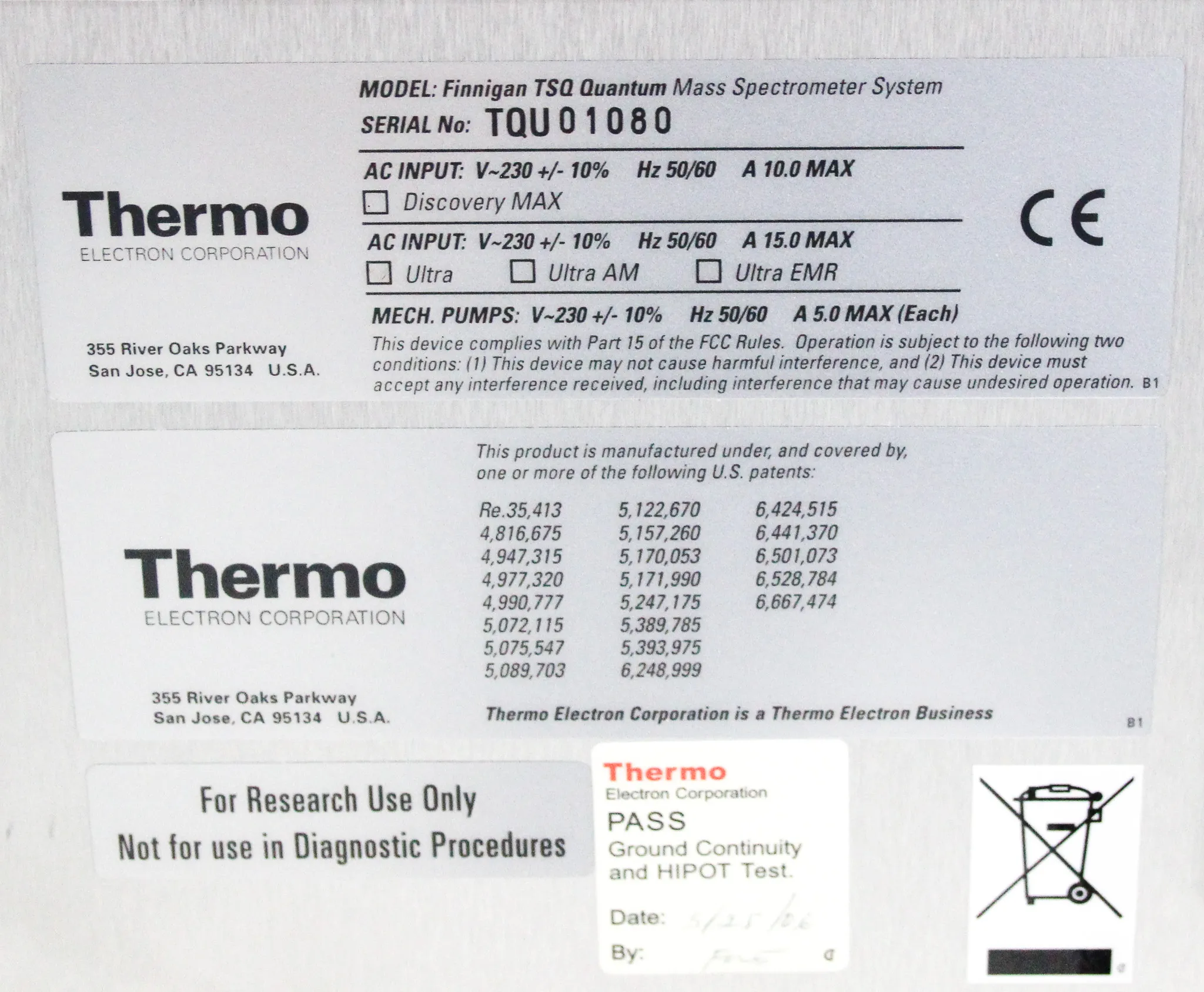 Thermo Finnigan TSQ Quantum Ultra AM Mass Spectrometer System