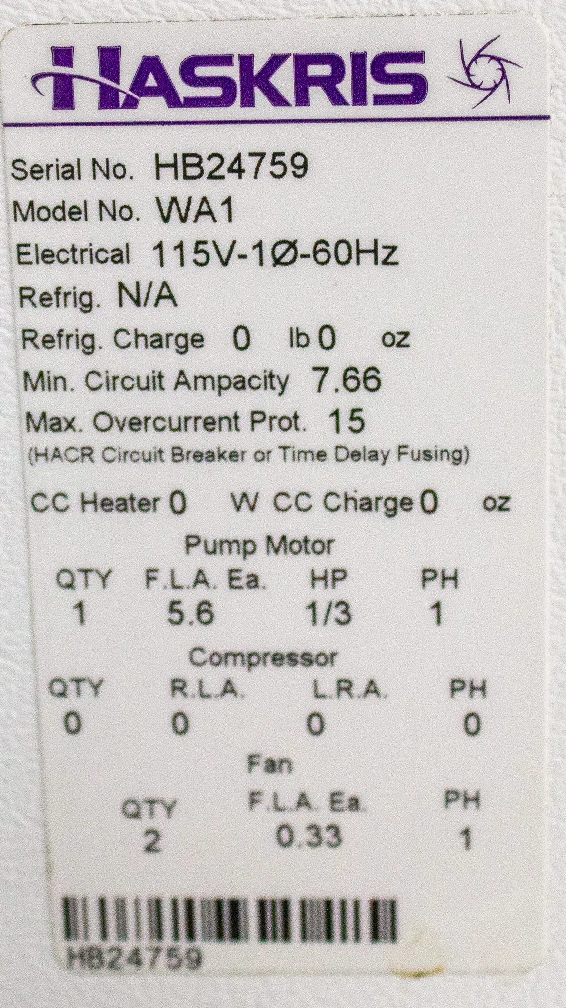 Haskris WA1 Dual Fan Air Cooled Recirculating Water Chiller