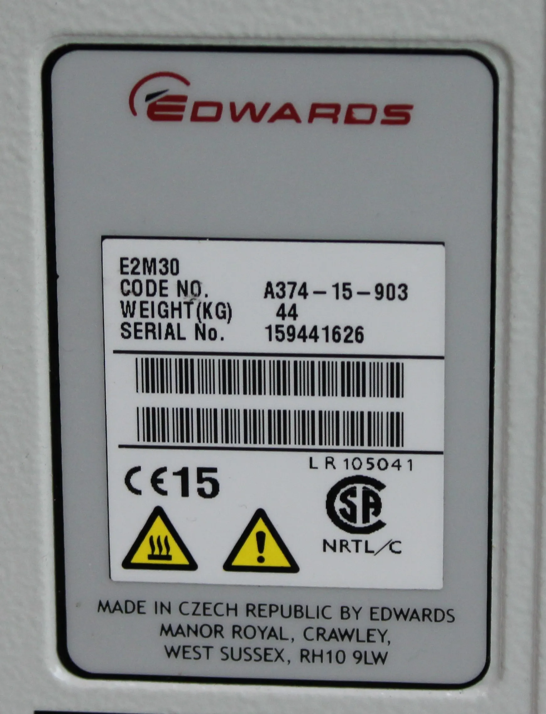 Edwards E2M30 Rotary Vane Vacuum Pump A37415903 + Oil Mist Filter EMF20 A46229000