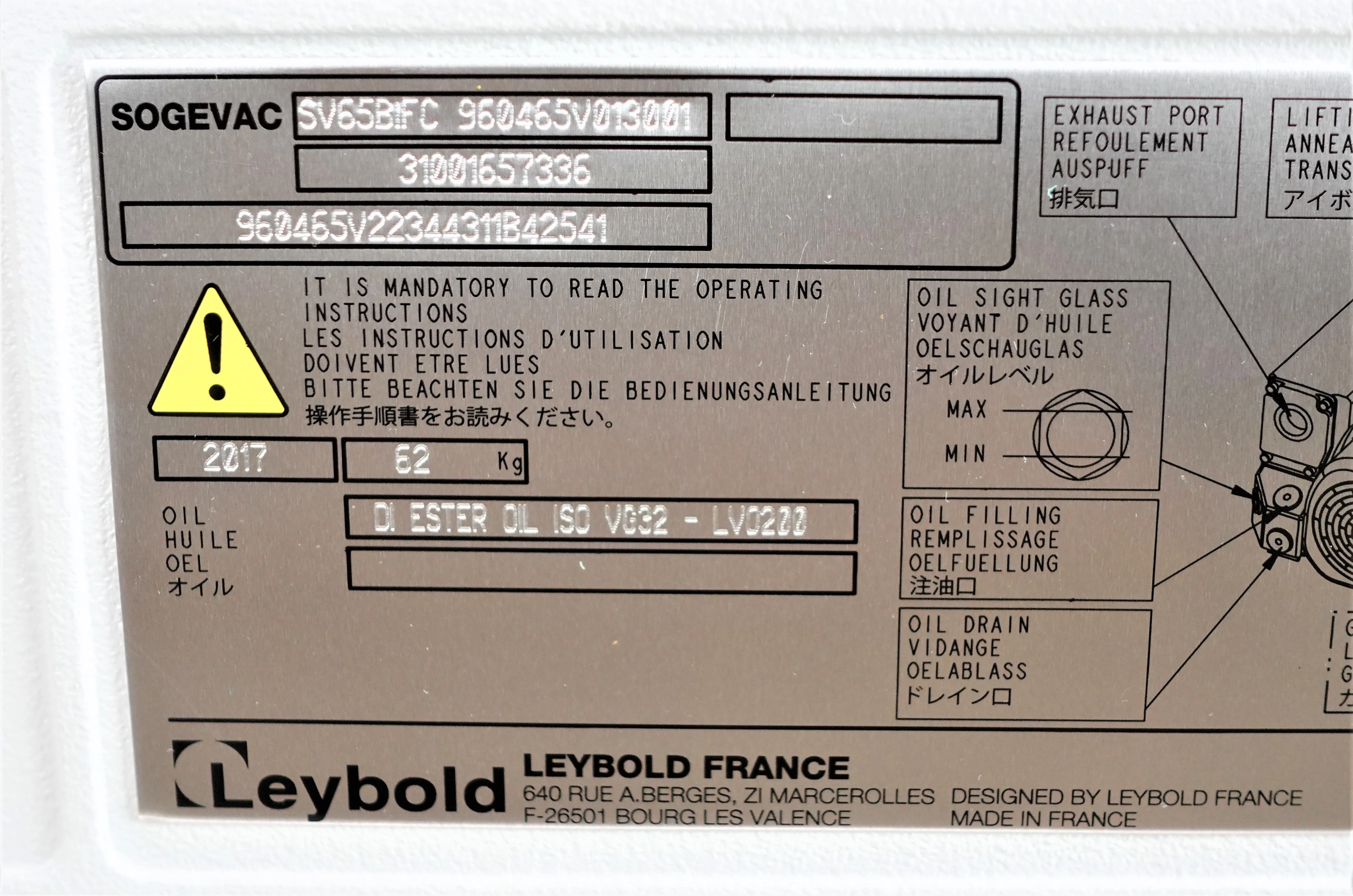 Leybold Sogevac SV 65 BI FC Vacuum Pump