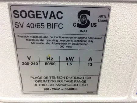 Sogevac SV65 BI FC Vacuum Pump - Used