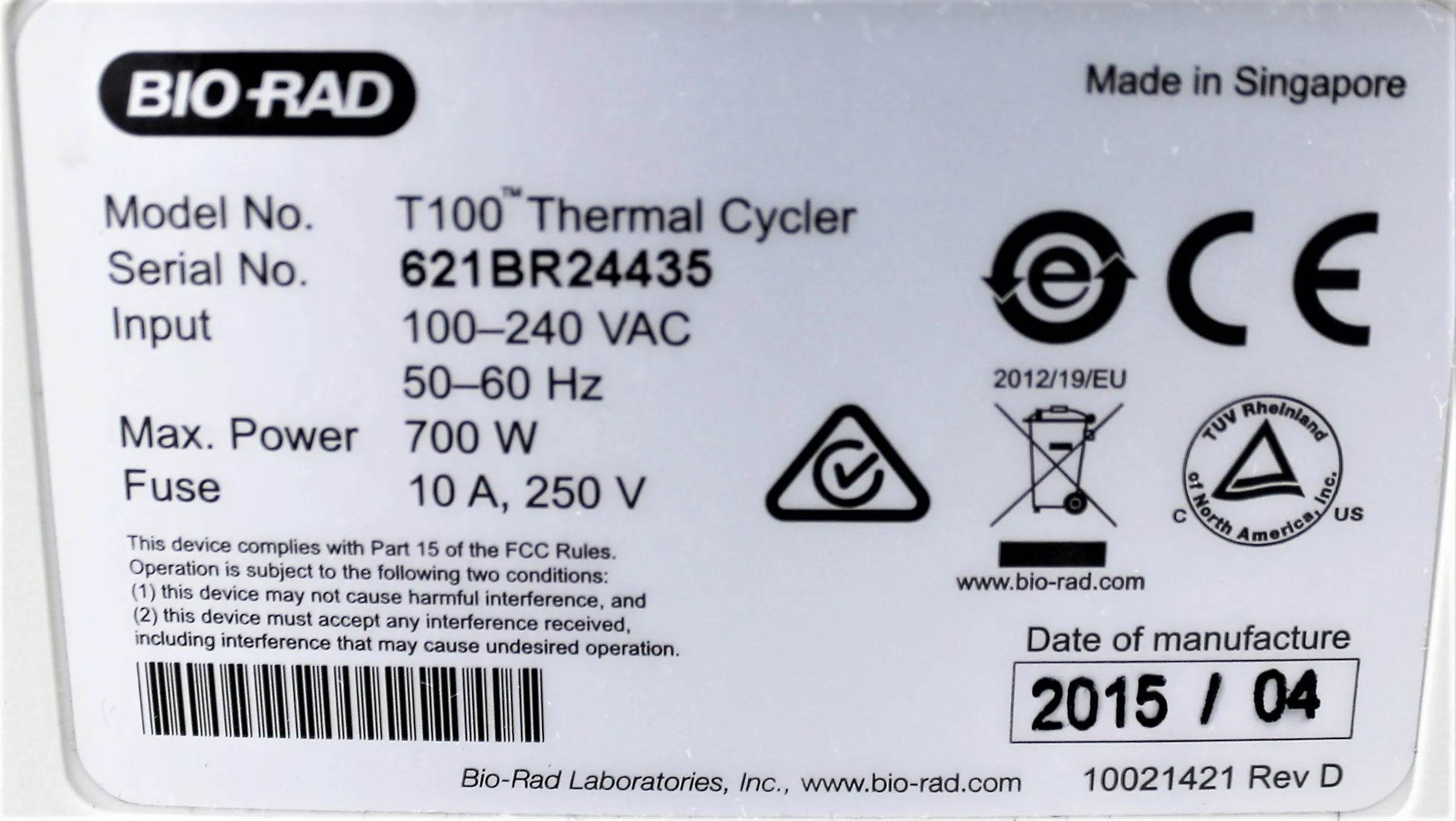 Bio Rad T100 Thermal Cycler PCR Molecular Biology