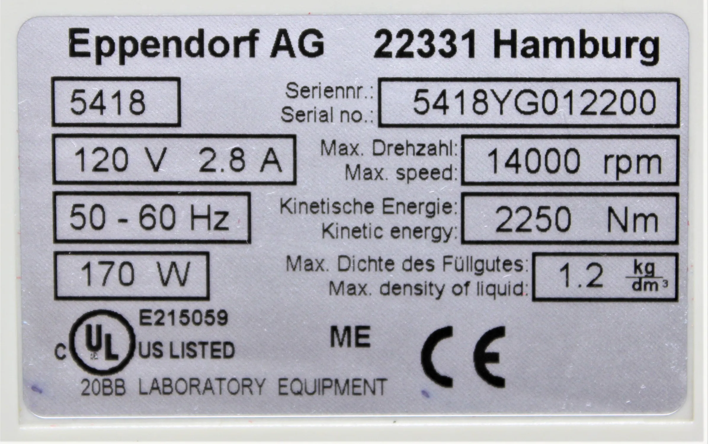 Eppendorf Microcentrifuge Model 5418