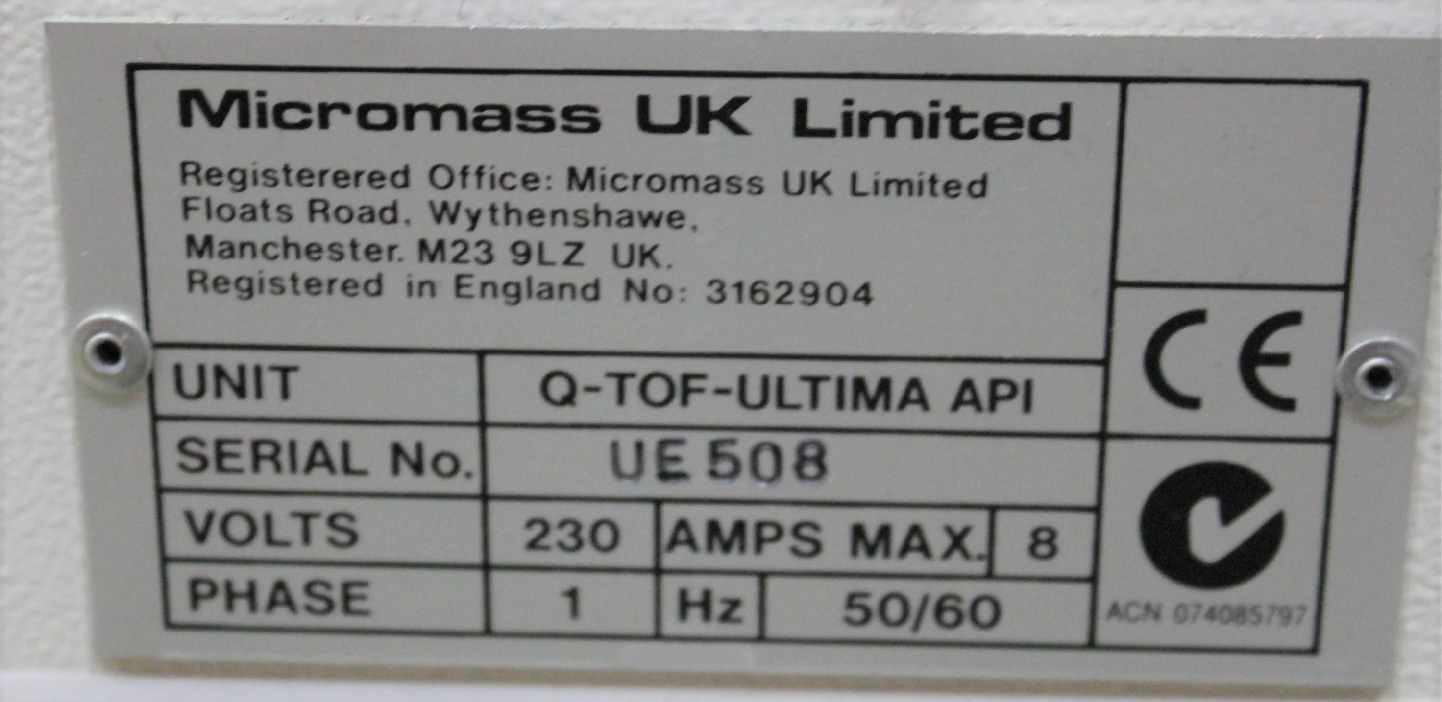 Micromass Q-Tof Ultima API Mass Spectrometer