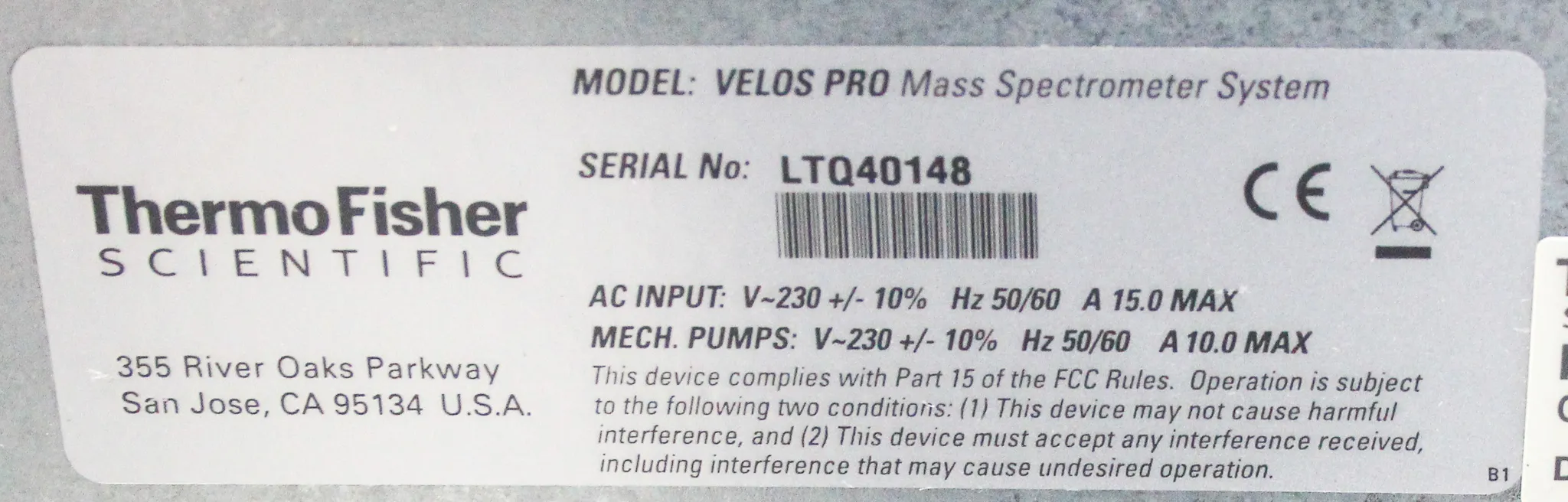 Thermo Scientific Velos Pro Mass Spectrometer System w/ Vacuum Pumps E2M30