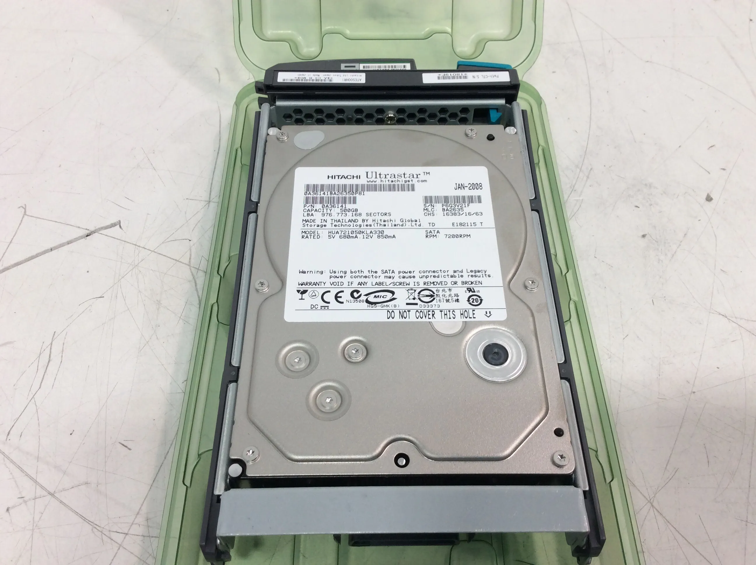 Hitachi Ultrastar HUA721050KLA330 500GB SATA Hard Drive 0A36141 - Used Laboratory Equipment