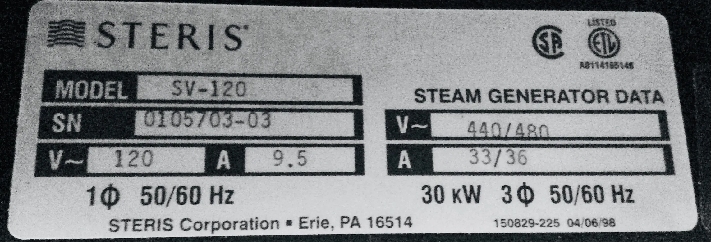 Steris SV-120 Class 4 - As-Is Glass Washer