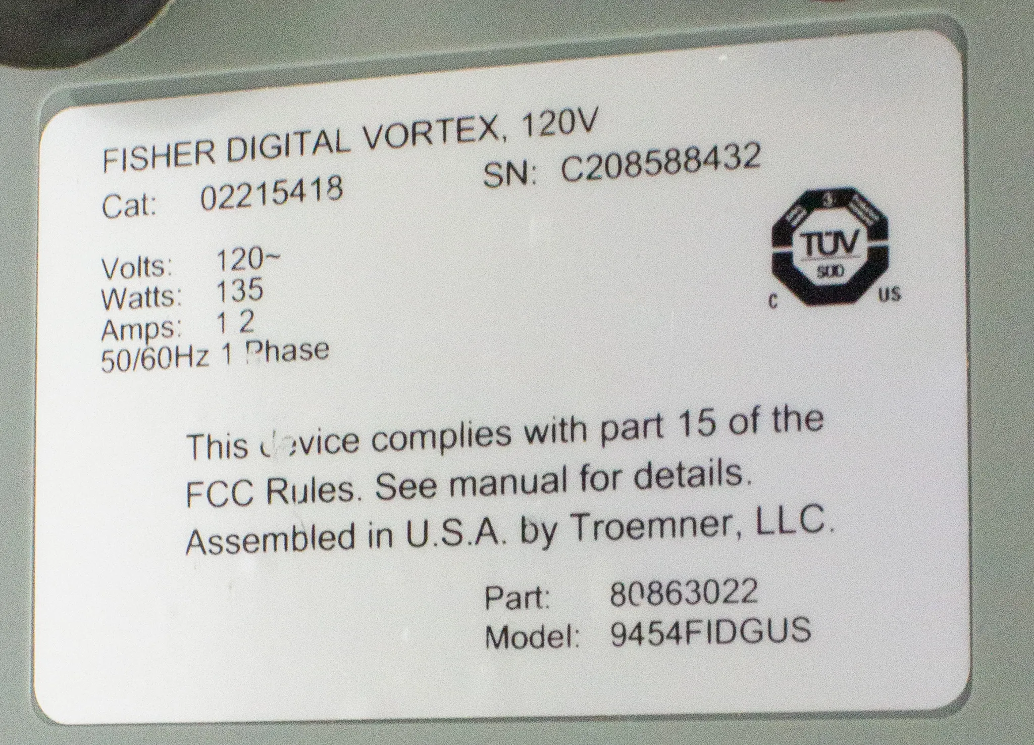 Fisherbrand Digital Vortex Mixer Cat# 02215418 120V