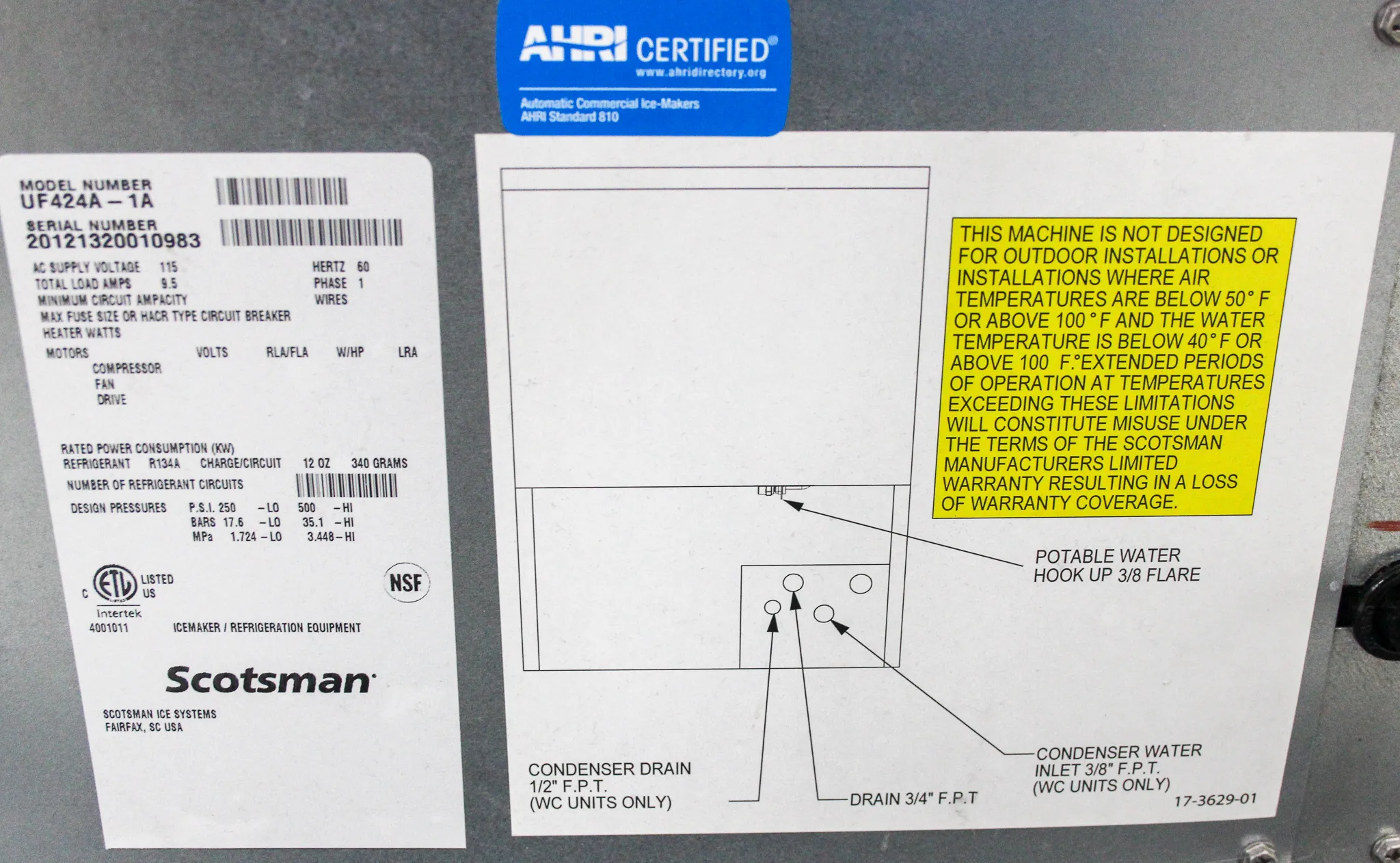 Scotsman Undercounter Ice Machine Model UF424-1A