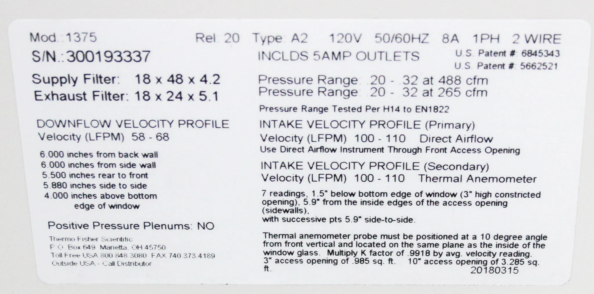 Thermo 1300 Series Class II, Type A2 Bio Safety Cabinet 1375 with Stand