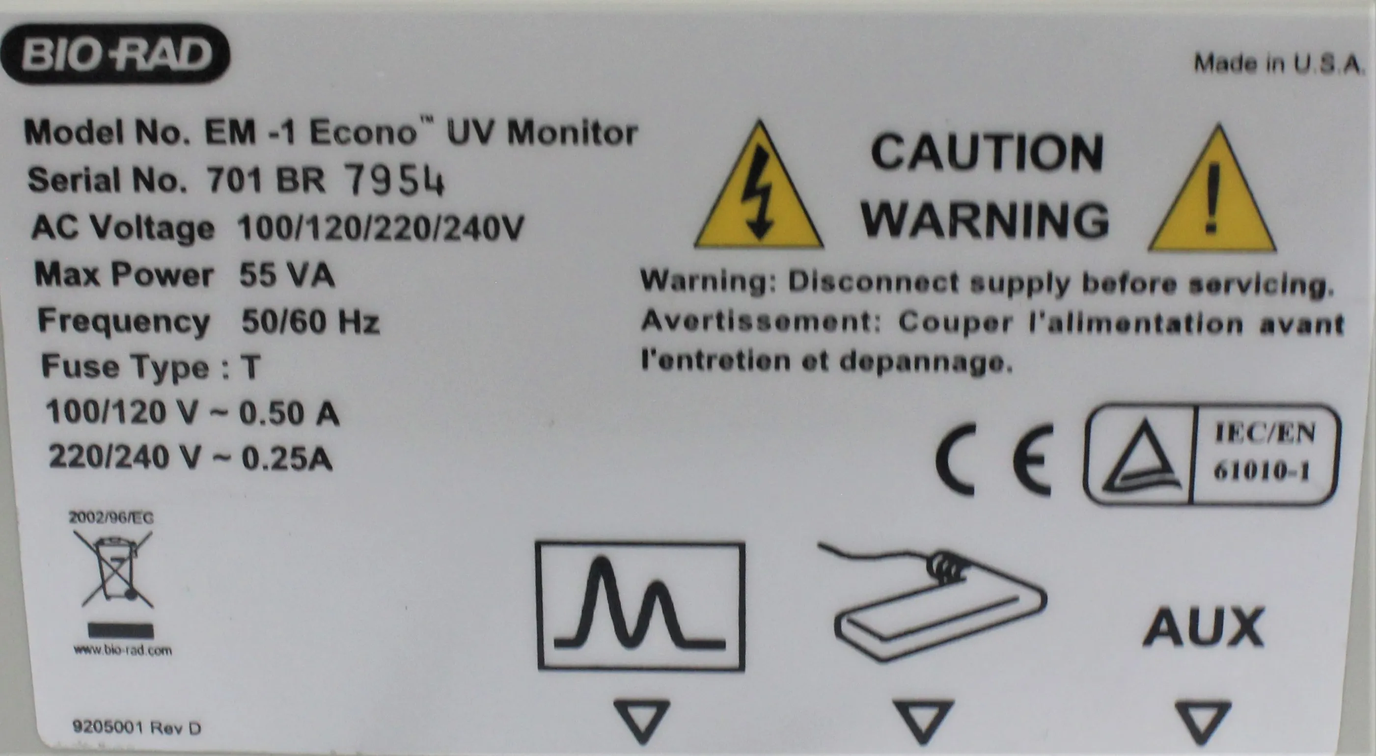 Bio Rad EM-1 Econo UV Monitor for Chromatographic Effluent Monitoring