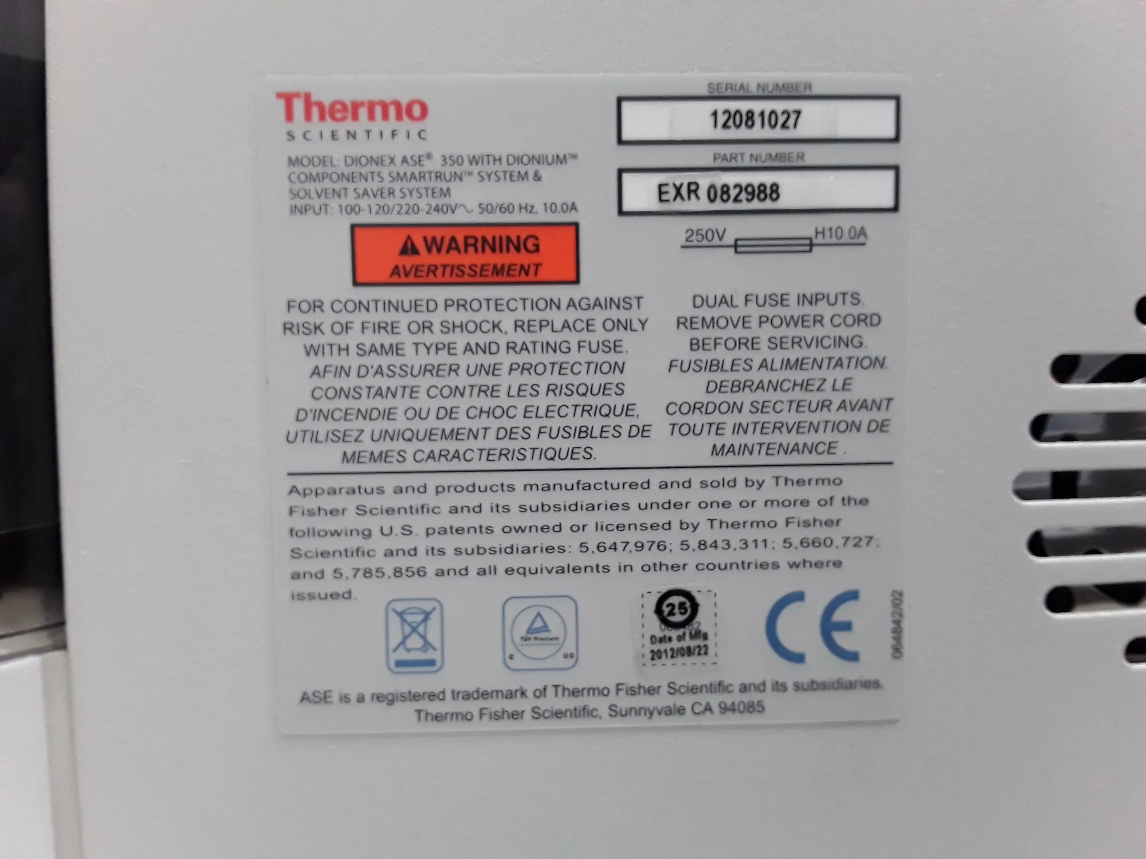 Thermo Dionex ASE 350 Solvent Extractor with SmartRun System, 120V/220V, 50Hz/60Hz, New