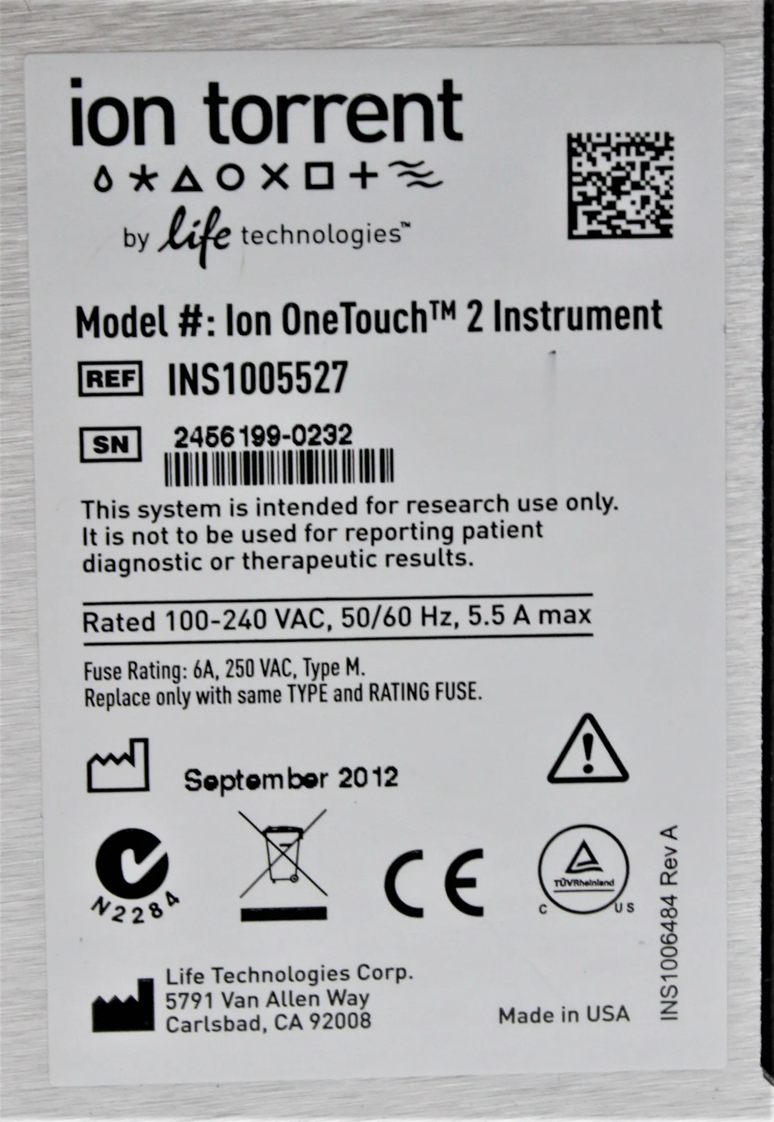 Ion OneTouch 2 Instrument INS1005527