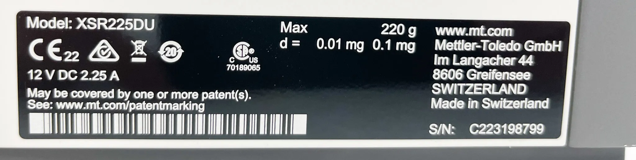 Mettler Toledo XSR225DU Analytical Balance