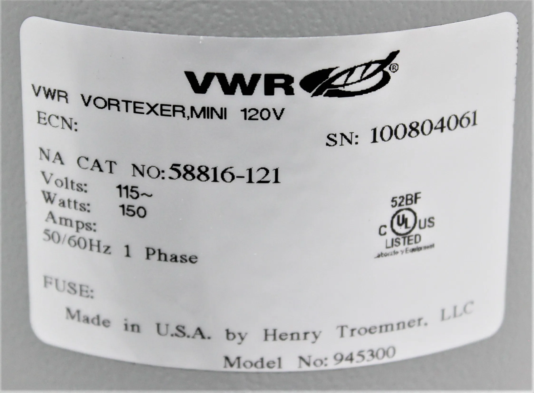 VWR Analog Vortex Mixer Cat No. 58816-121