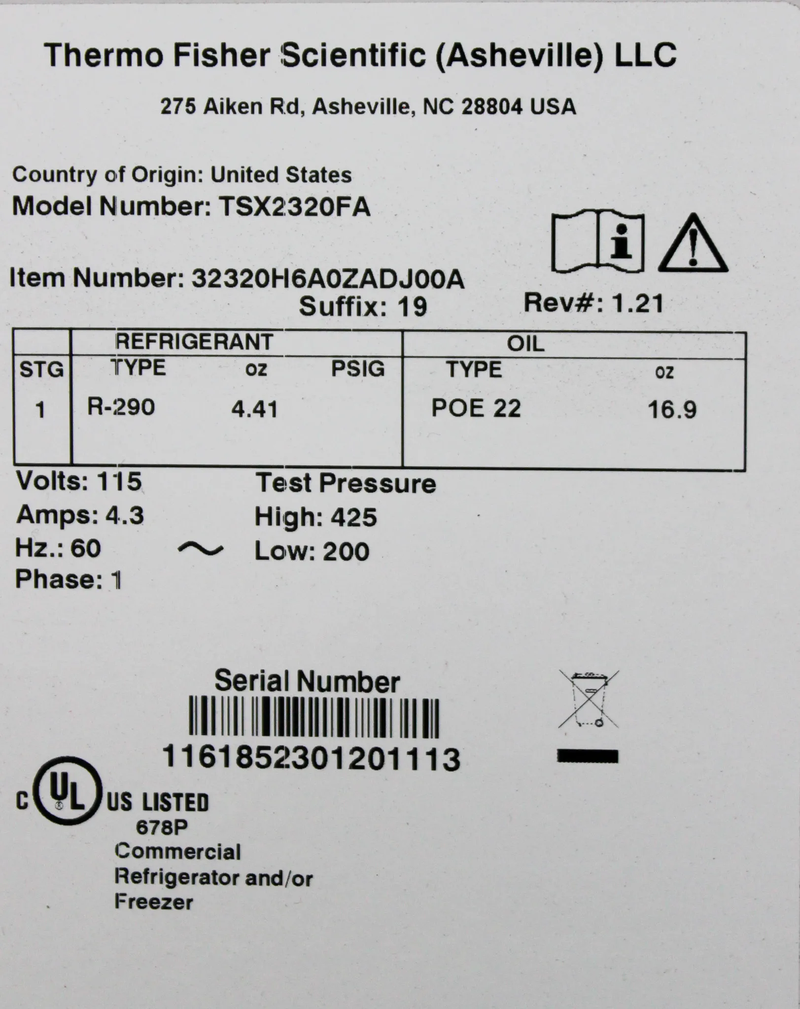 Thermo Scientific TSX2320FA High Performance Lab Freezer Manual Defrost