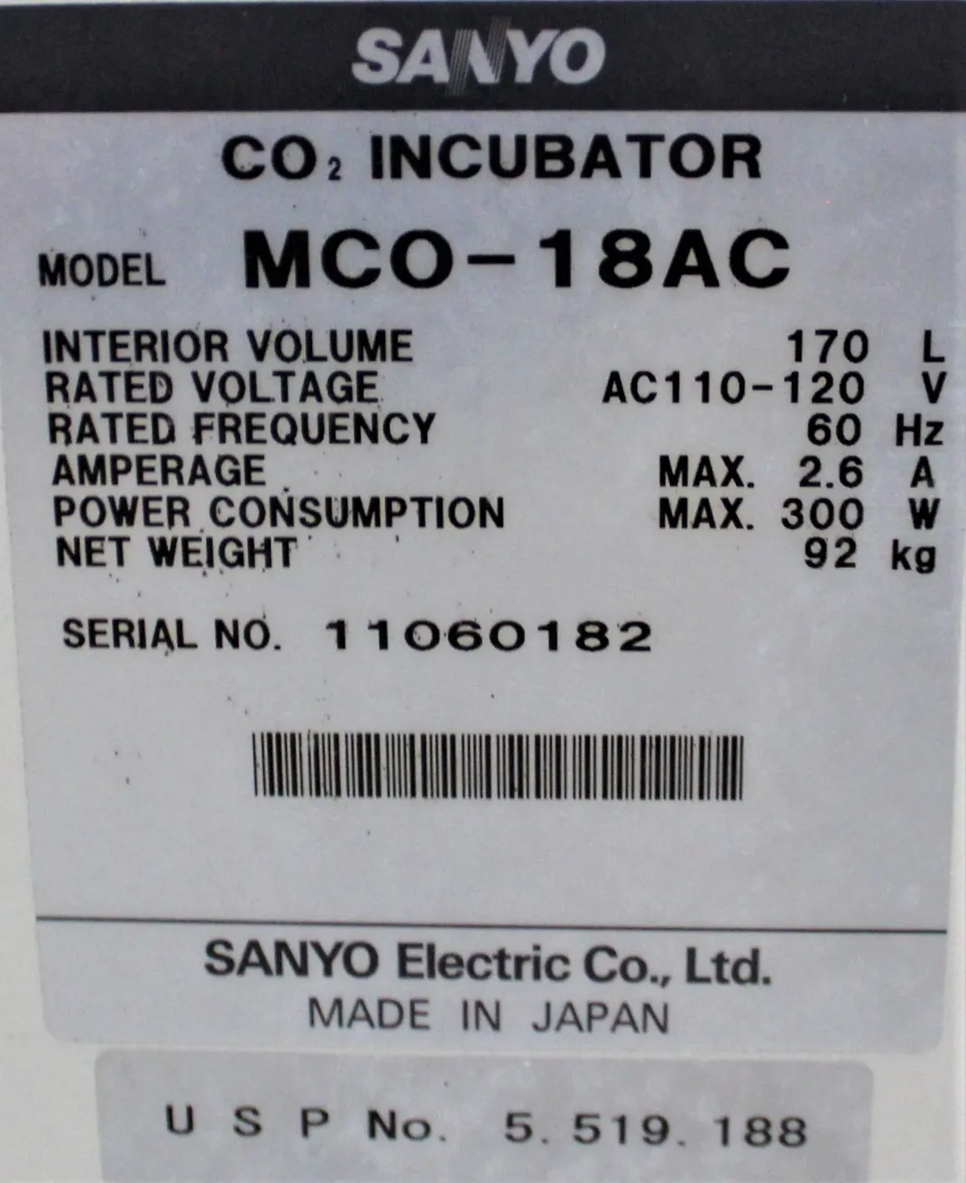 Sanyo MCO-18AC CO2 Incubator