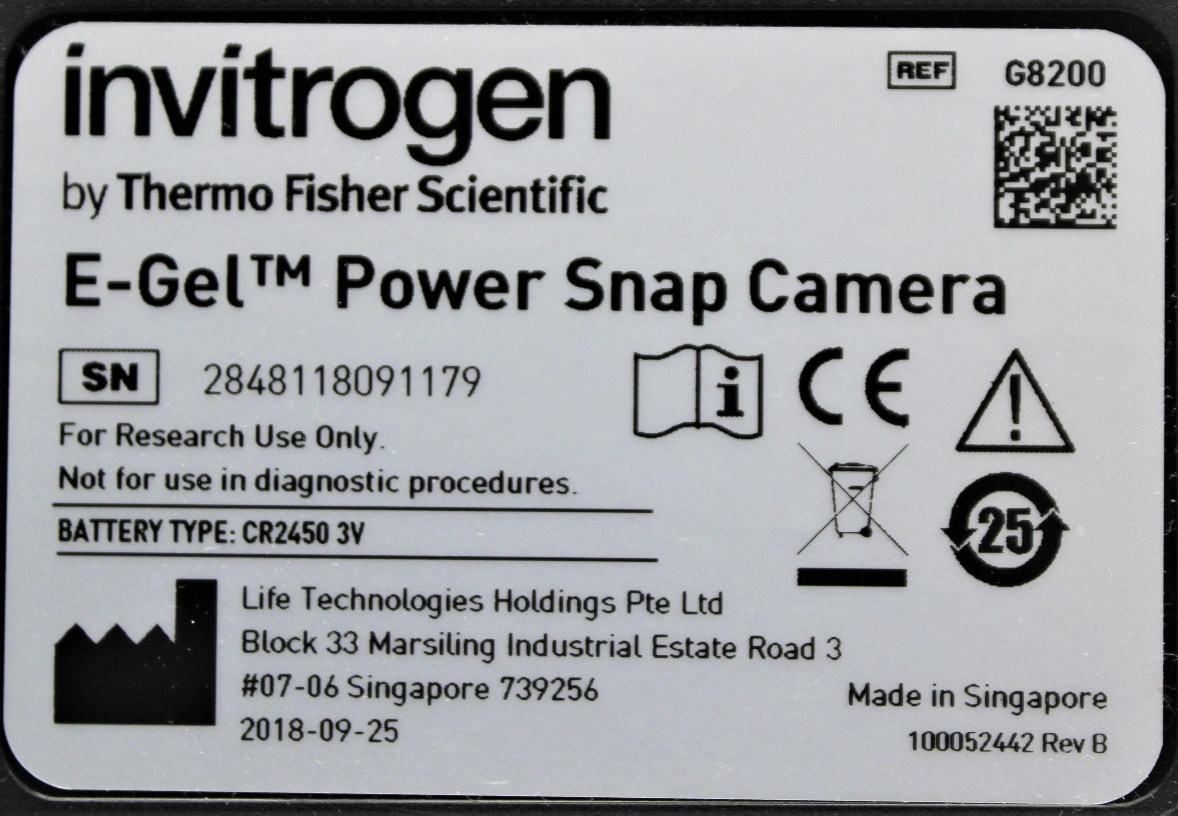 Invitrogen E-Gel Power Snap Camera G8200, Used Lab Accessory