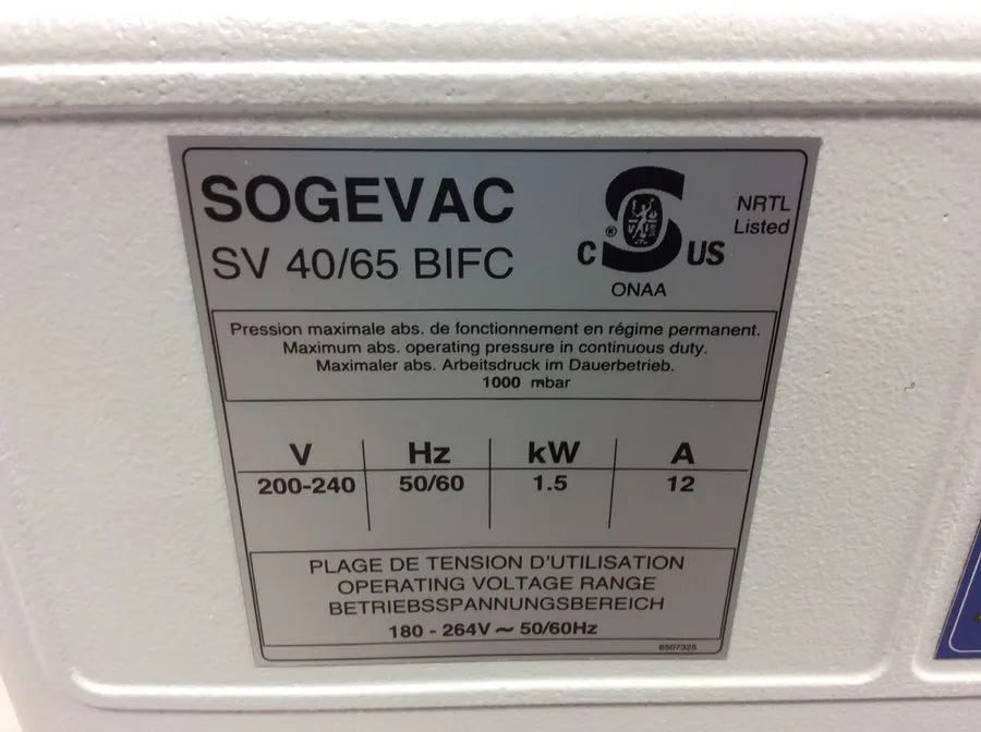 Sogevac SV65 BI FC Vacuum Pump 1.1 Torr - Used