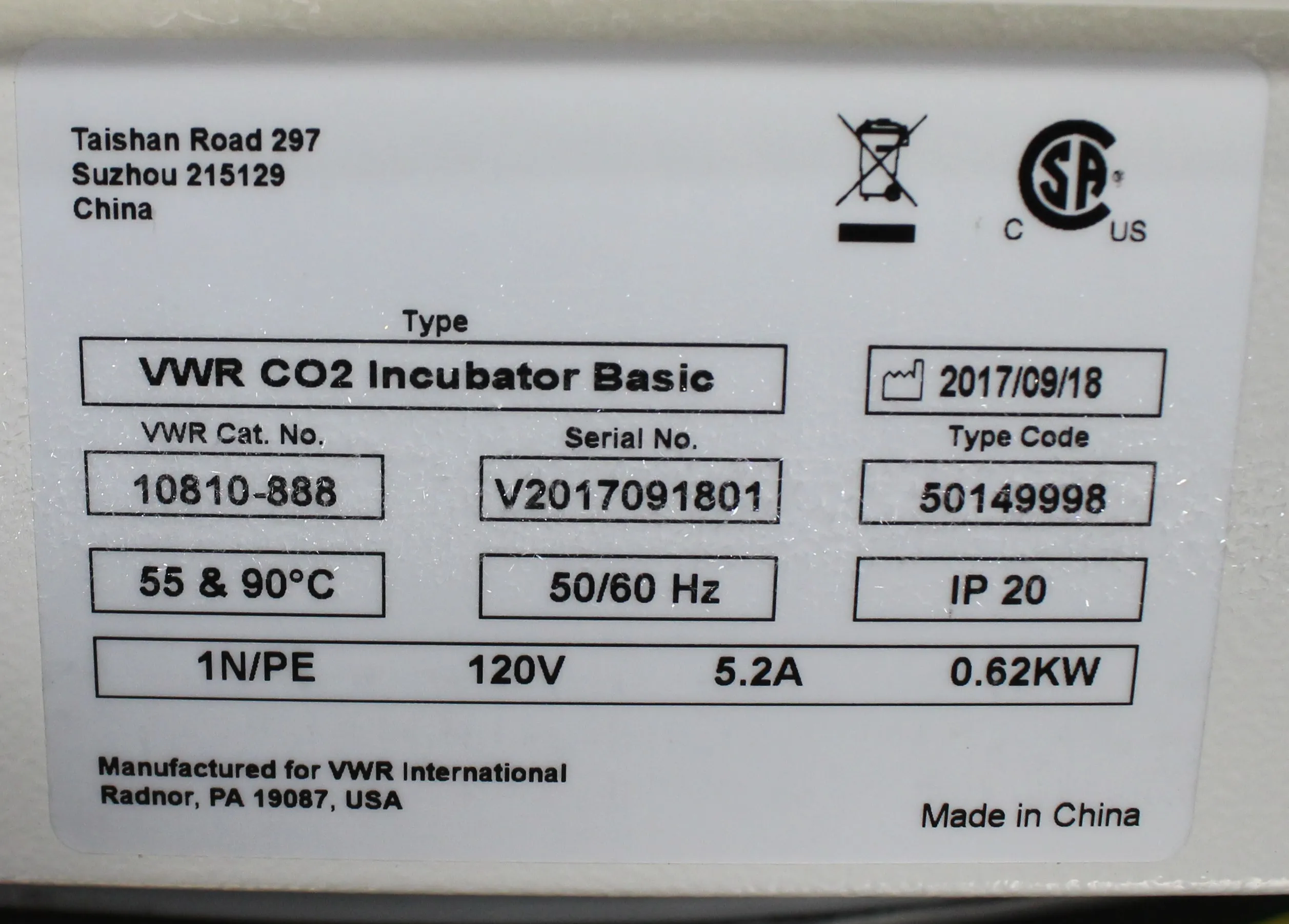 VWR Air Jacket CO2 Incubator Basic V2017091801