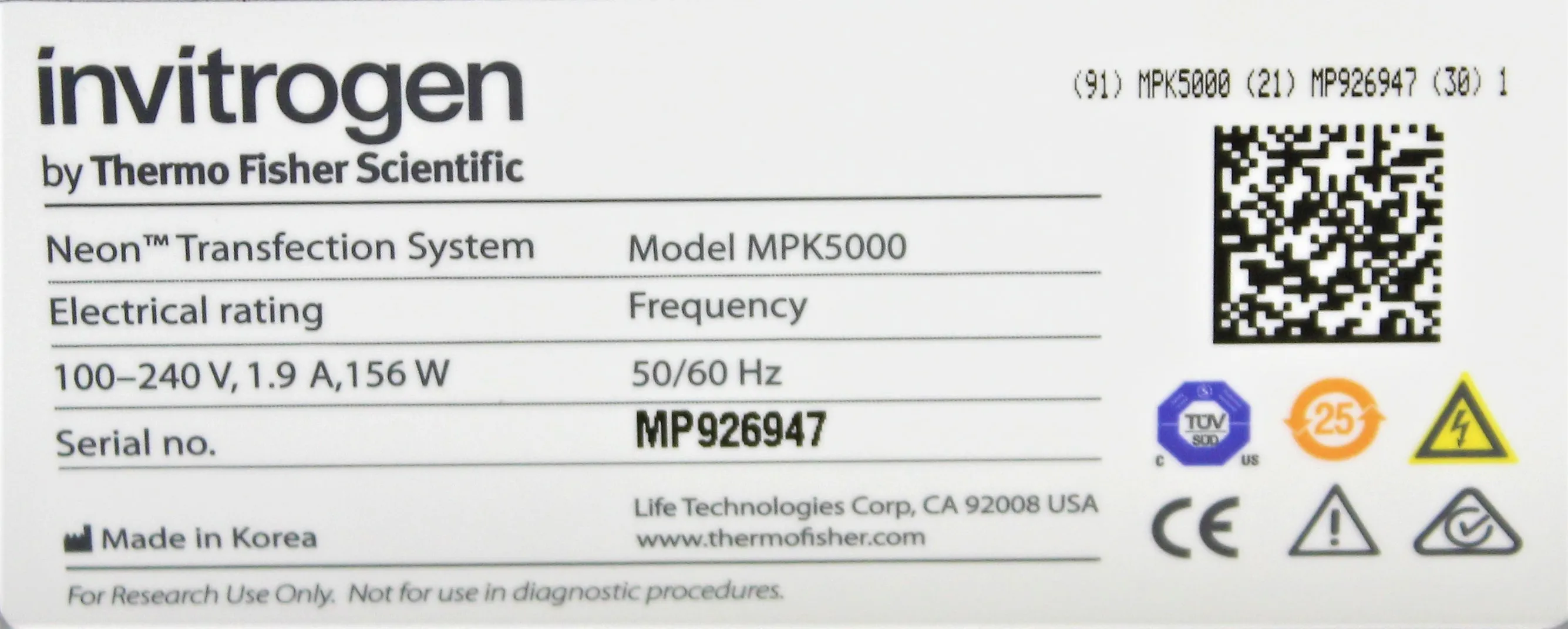 Thermo Fisher Invitrogen MPK5000 Neon Transfection System