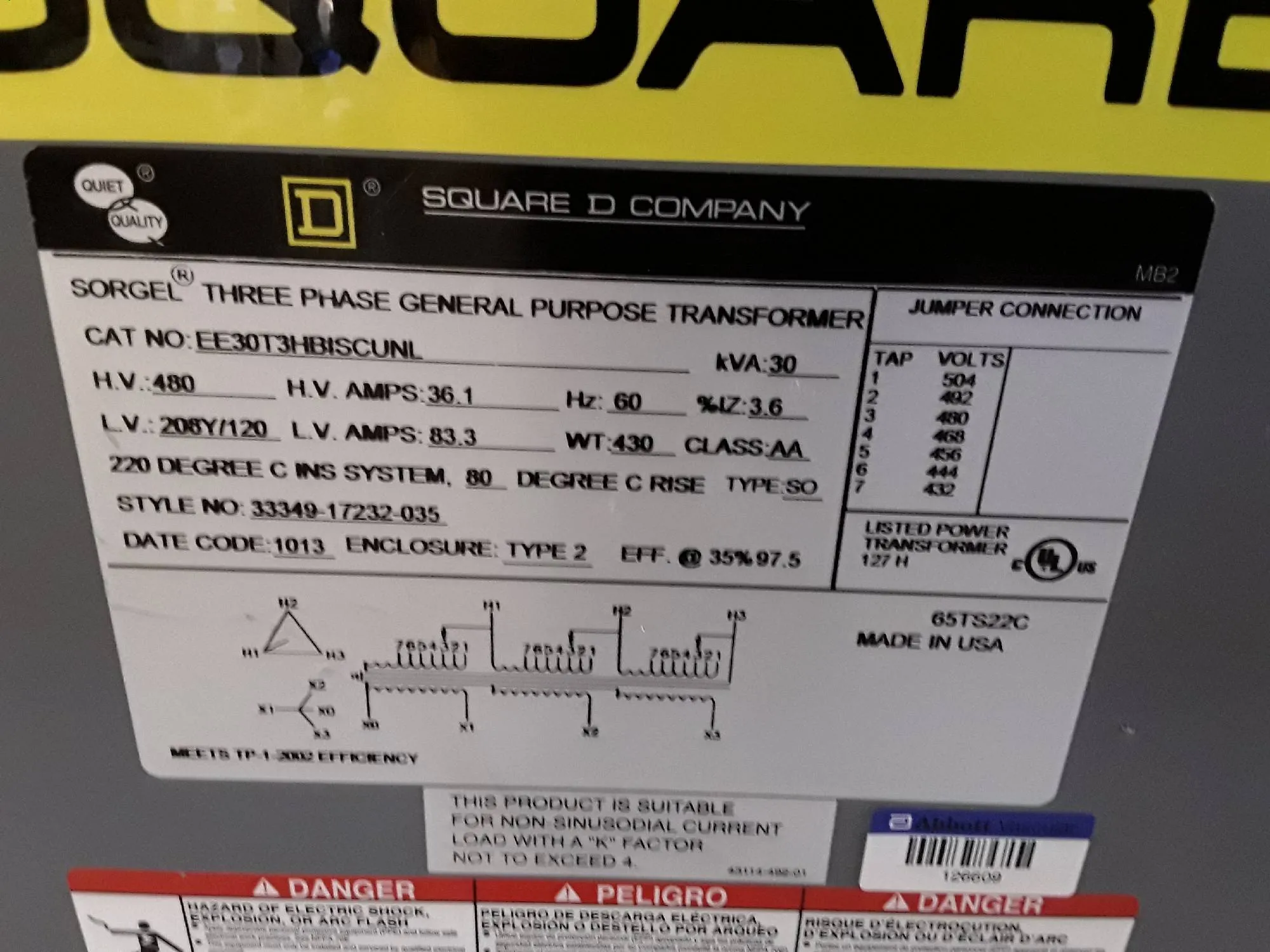 Square D Three Phase Ventilated Energy Efficient K4 Rated Transformer