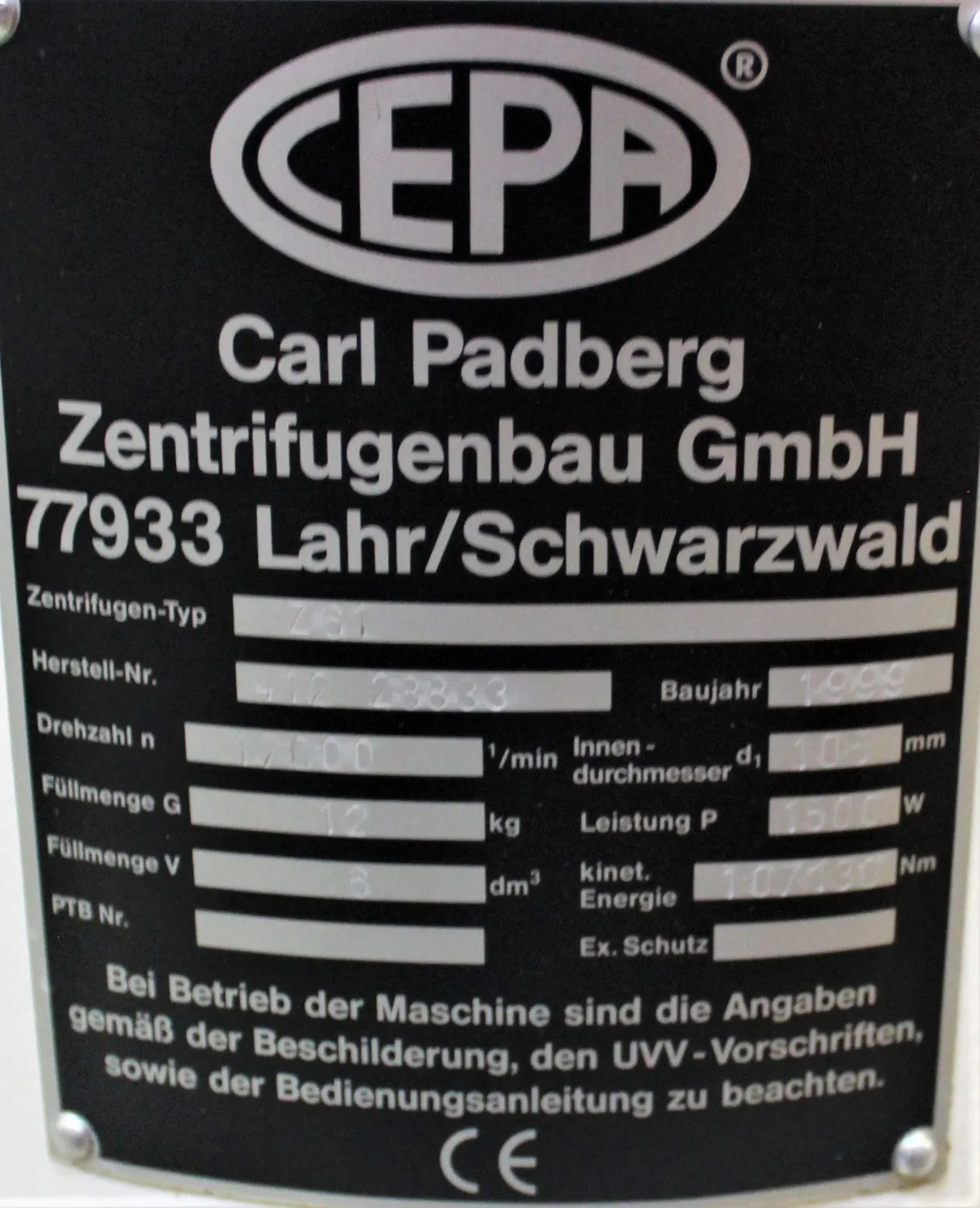 Carl Padberg Z61 Floor Centrifuge