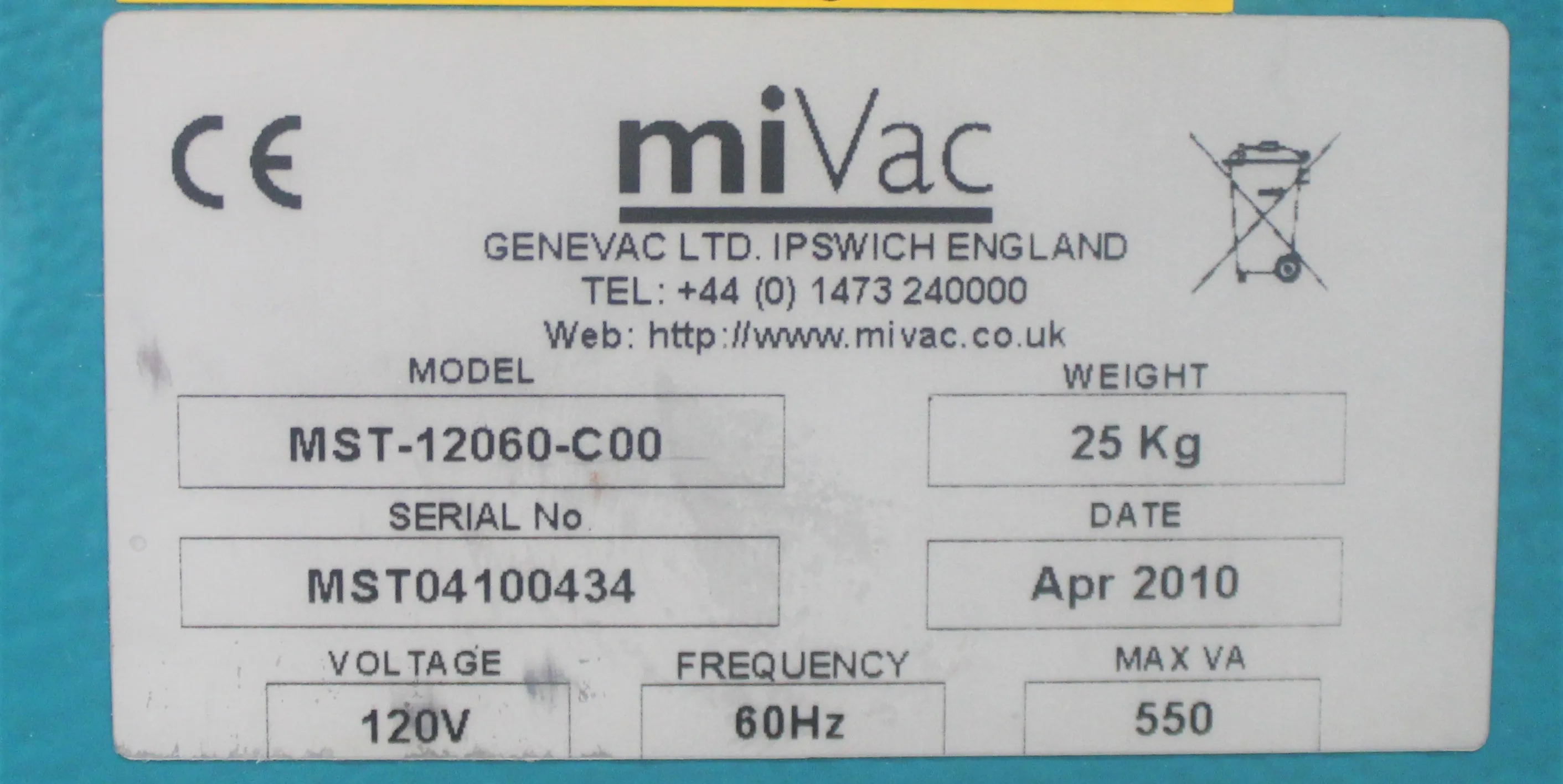 Genevac miVac Centrifugal Concentrators Class 2 Used 230V