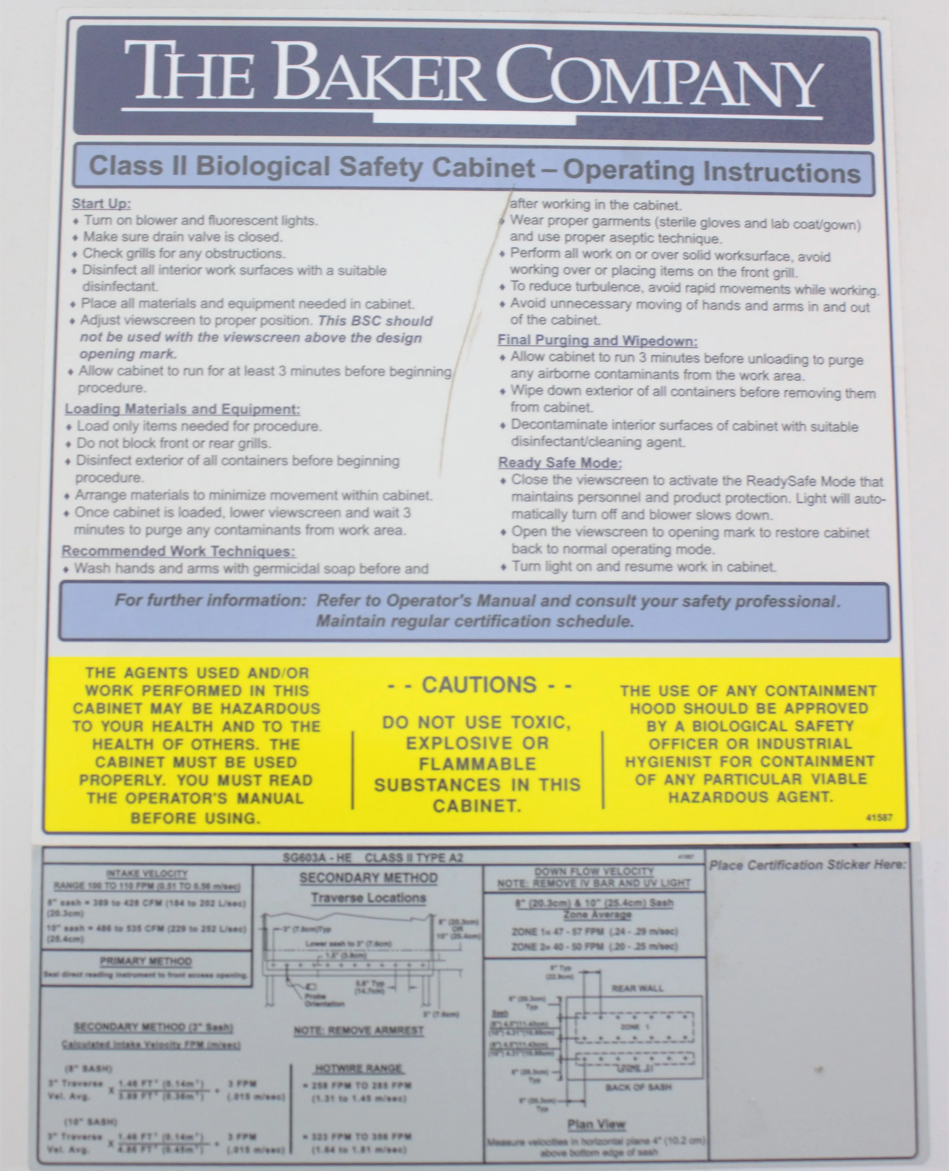 The Baker Sterilgard SG603 Class II Biosafety Cabinet SG 603A-HE Biosafety Cabinet