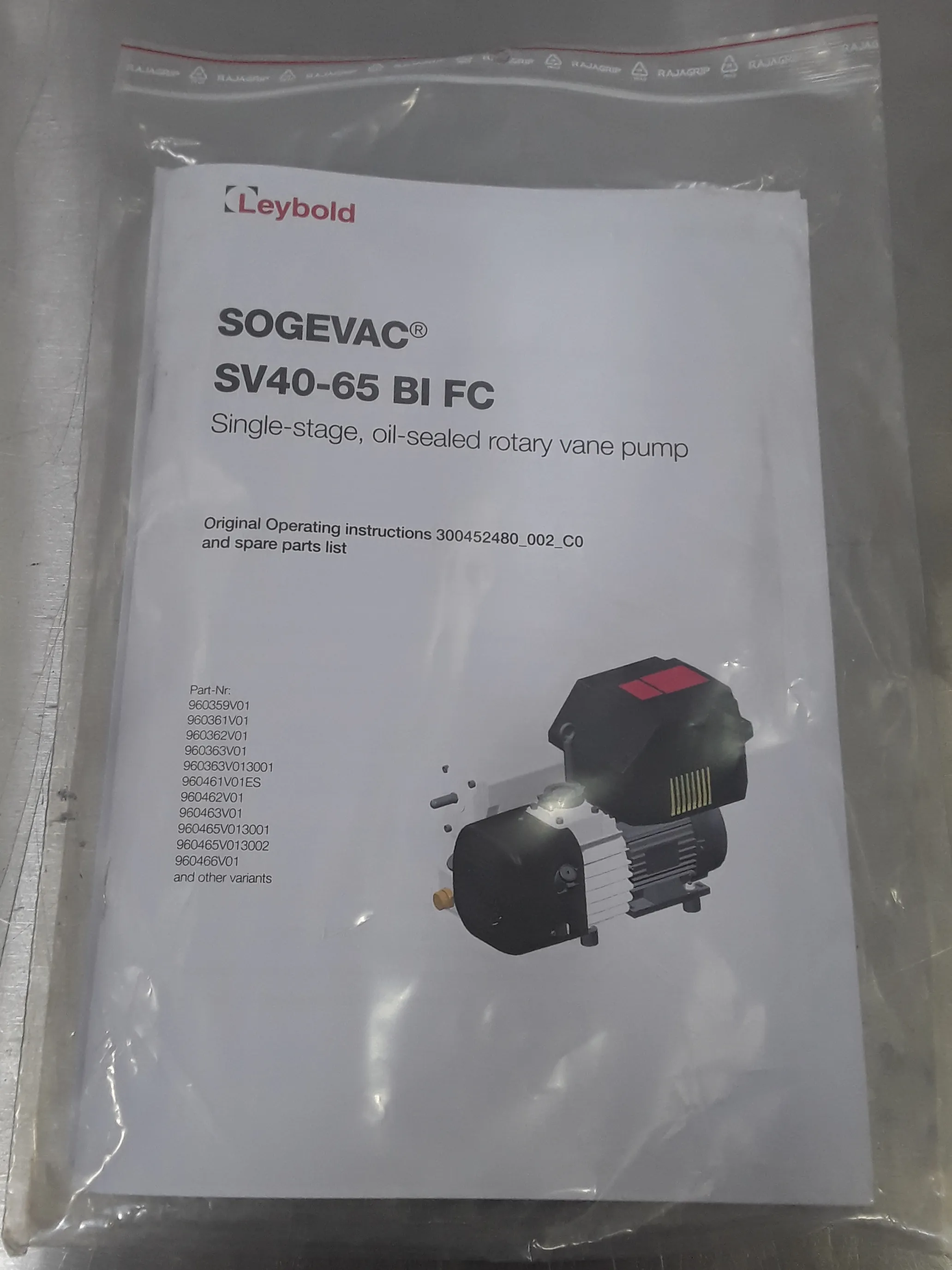 Used Leybold Sogevac SV40/65 BI FC Vacuum Pump, 30-Day Warranty