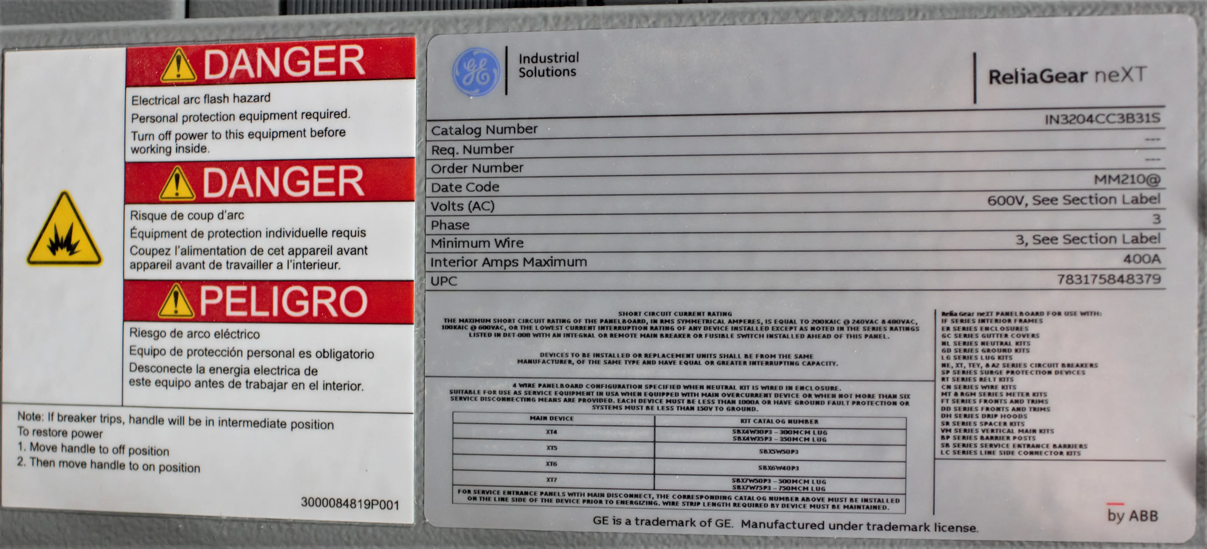 ABB ReliaGear neXT 600V SwitchBoard Panel 