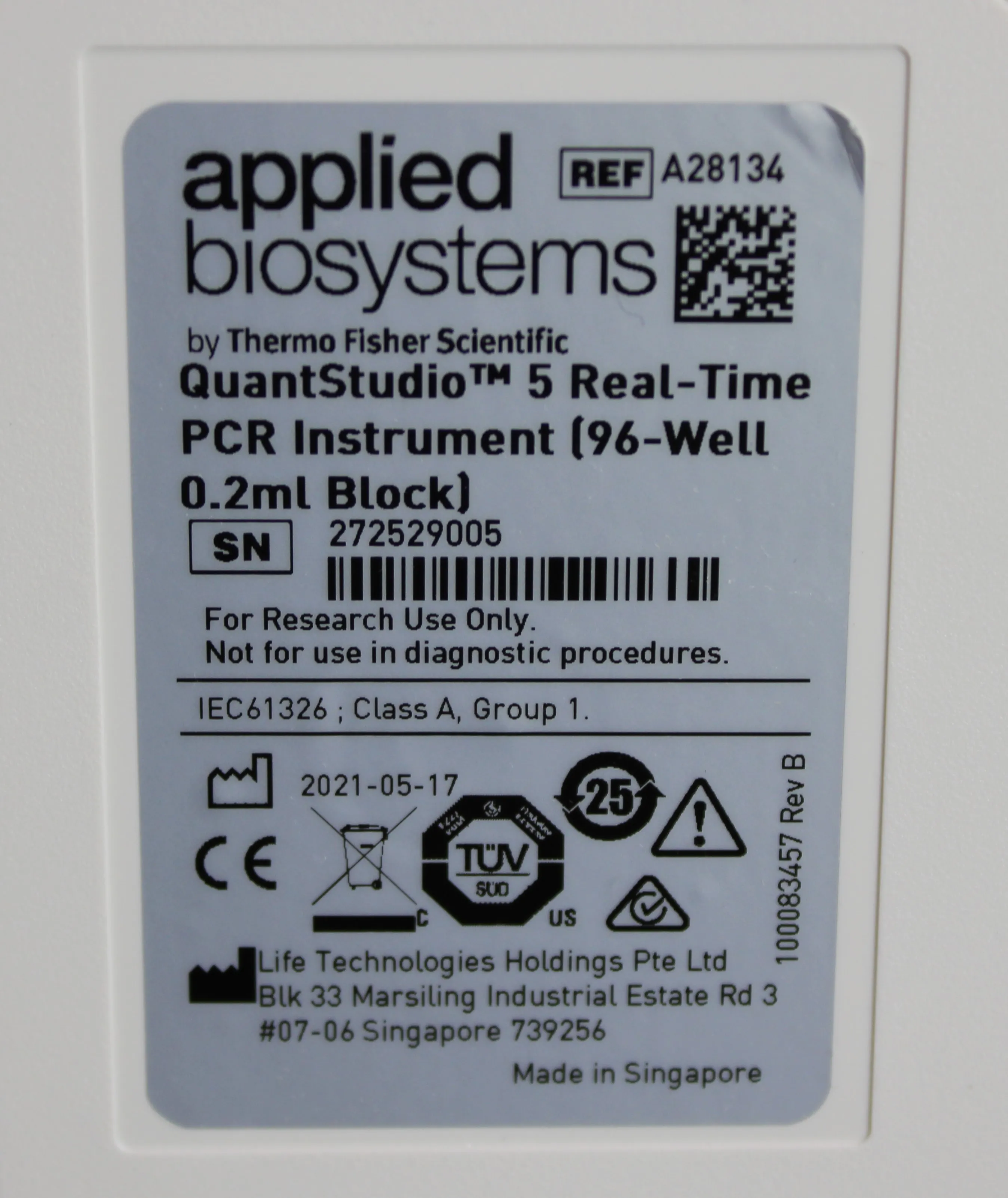 Applied Biosystems QuantStudio 5- Real Time PCR 96-well 0.2 mL REF A28134 + PC