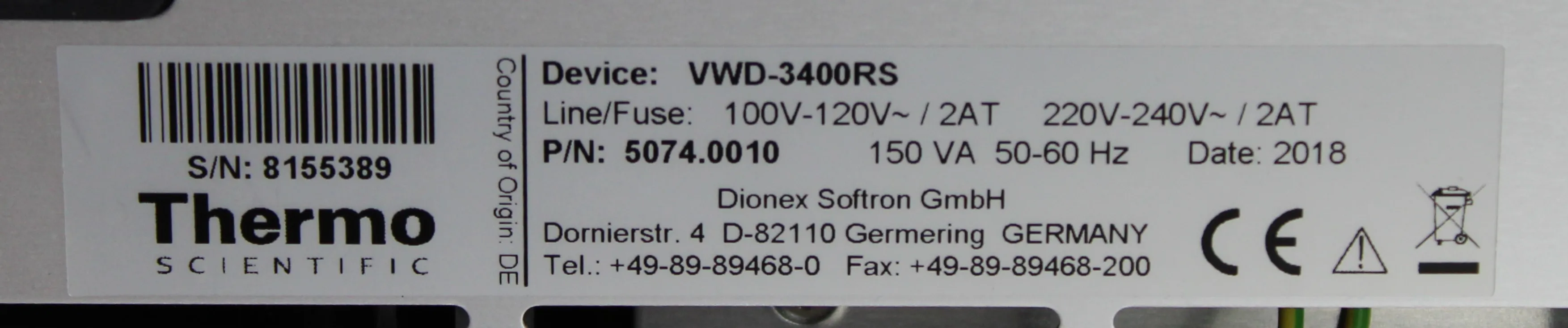 Thermo Fisher Dionex UltiMate 3000 VWD-3400RS Variable Wavelength Detector