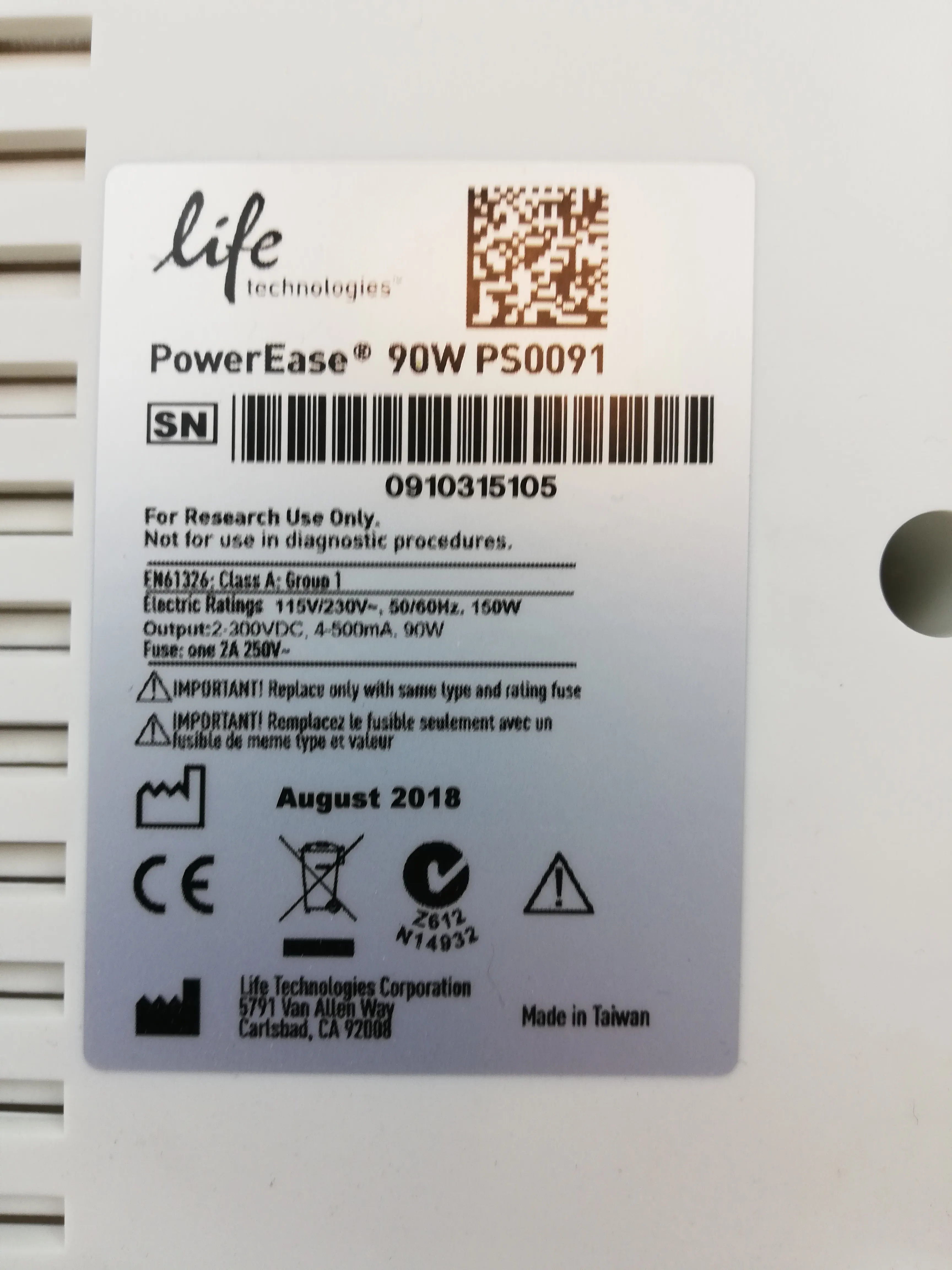 Life Technologies PowerEase 90W Power Supply PS0091