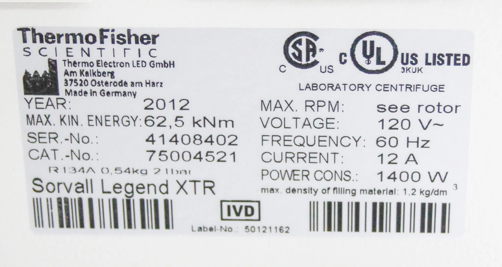 Thermo Scientific Sorvall Legend XTR Refrigerated Benchtop Centrifuge 75004521