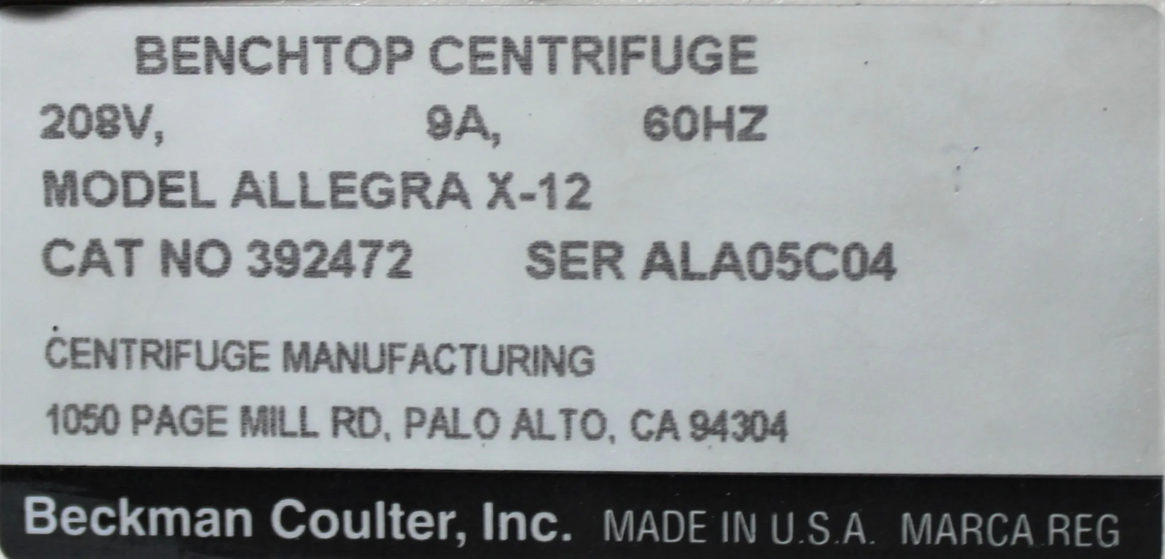 Beckman Coulter Allegra X-12 Benchtop Centrifuge