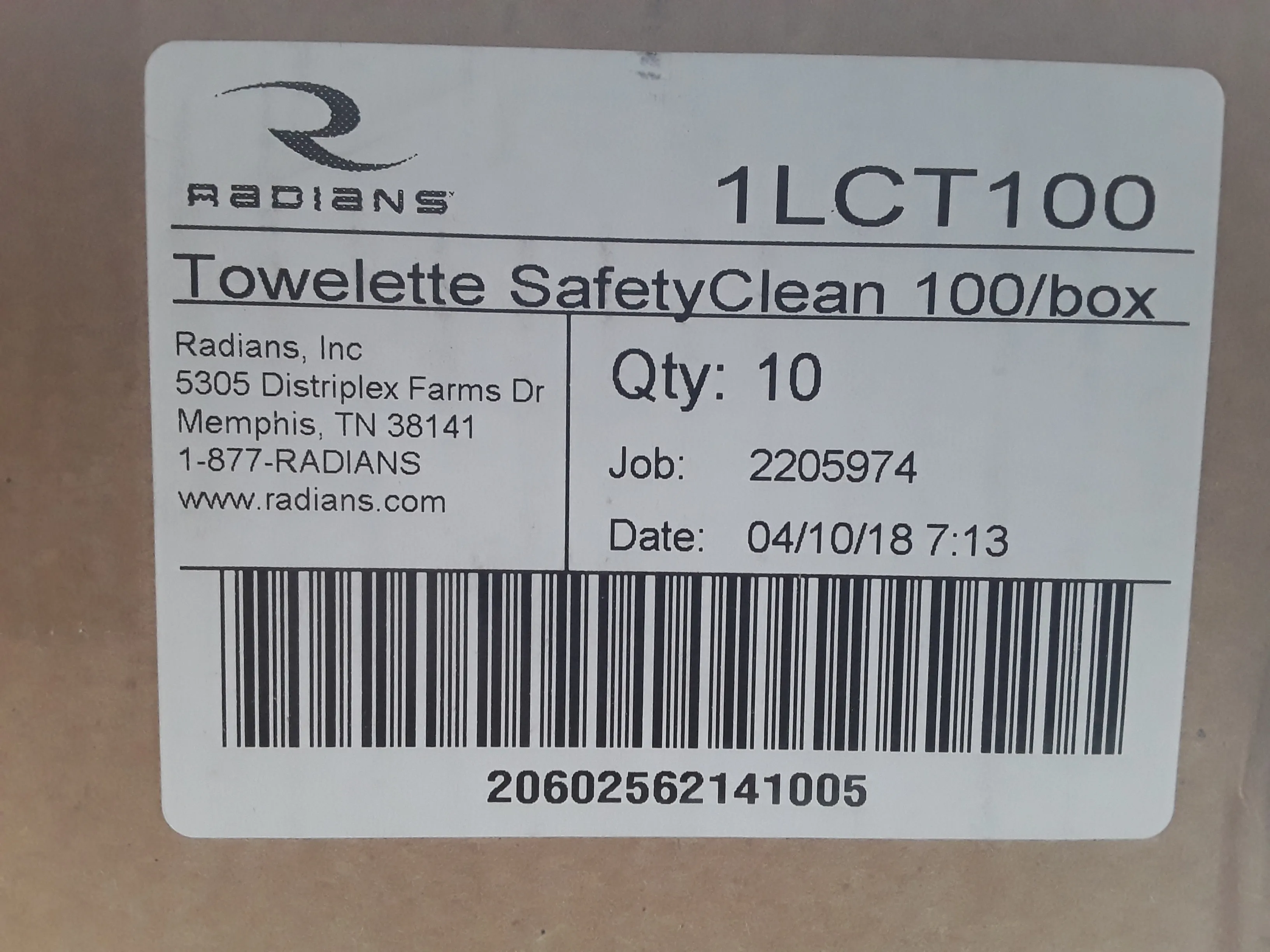 Radians Towelette SafetyClean 100/Box 1LCT100