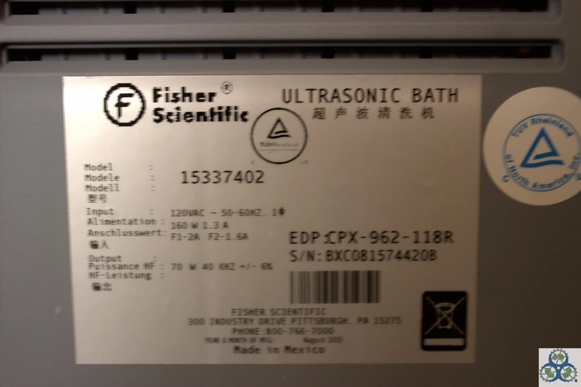 Fisher Scientific Ultrasonic Bath 15337402